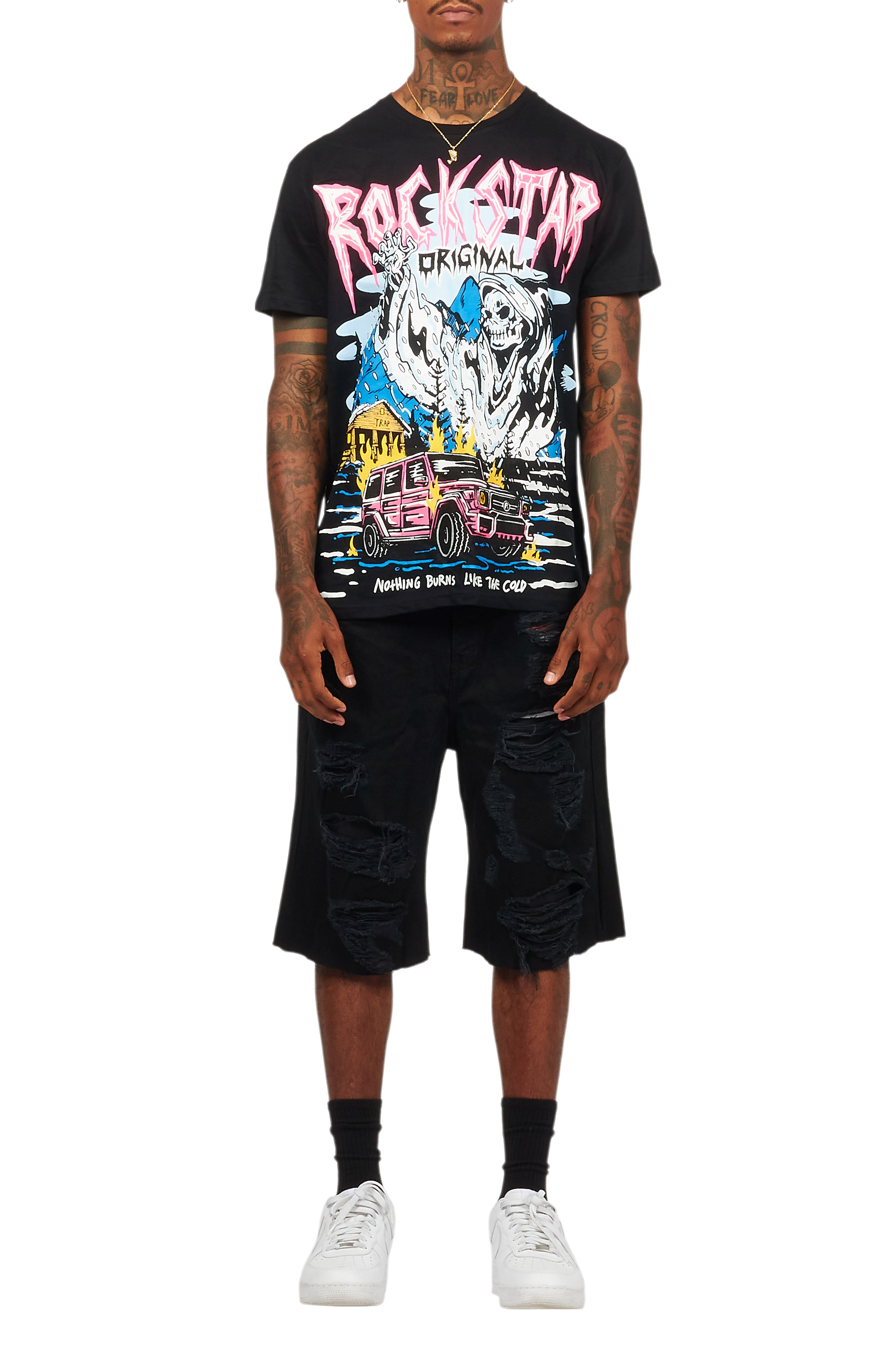 Kip Black T-Shirt/Denim Short Set