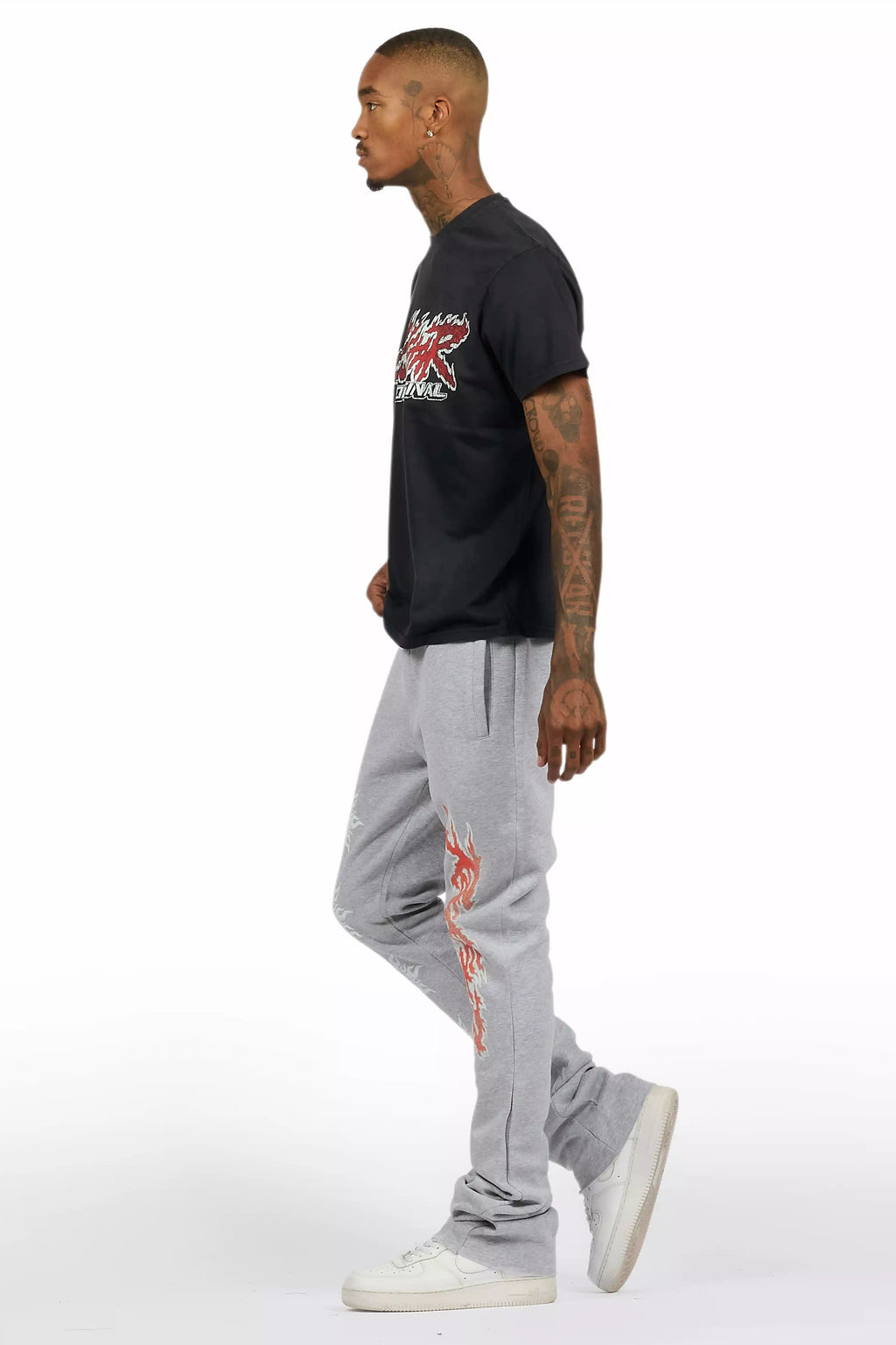 Yash Charcoal Grey T-Shirt/Stacked Flare Track Pant Set