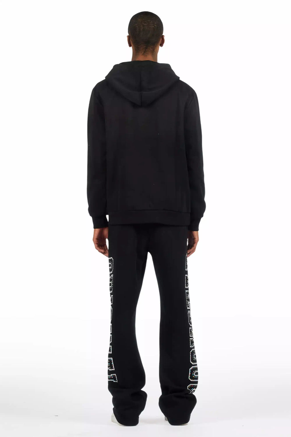 Ustin Black Rhinestone Hoodie Relaxed Track Set