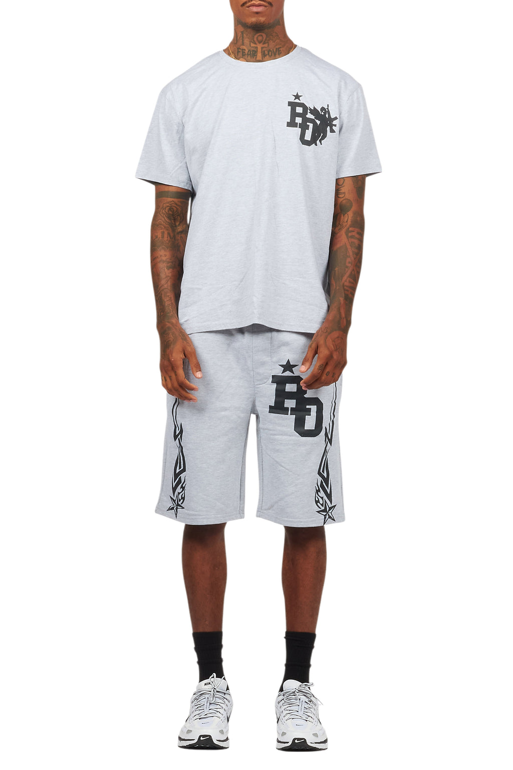 Plutix Heather Grey Graphic T-Shirt Short Set