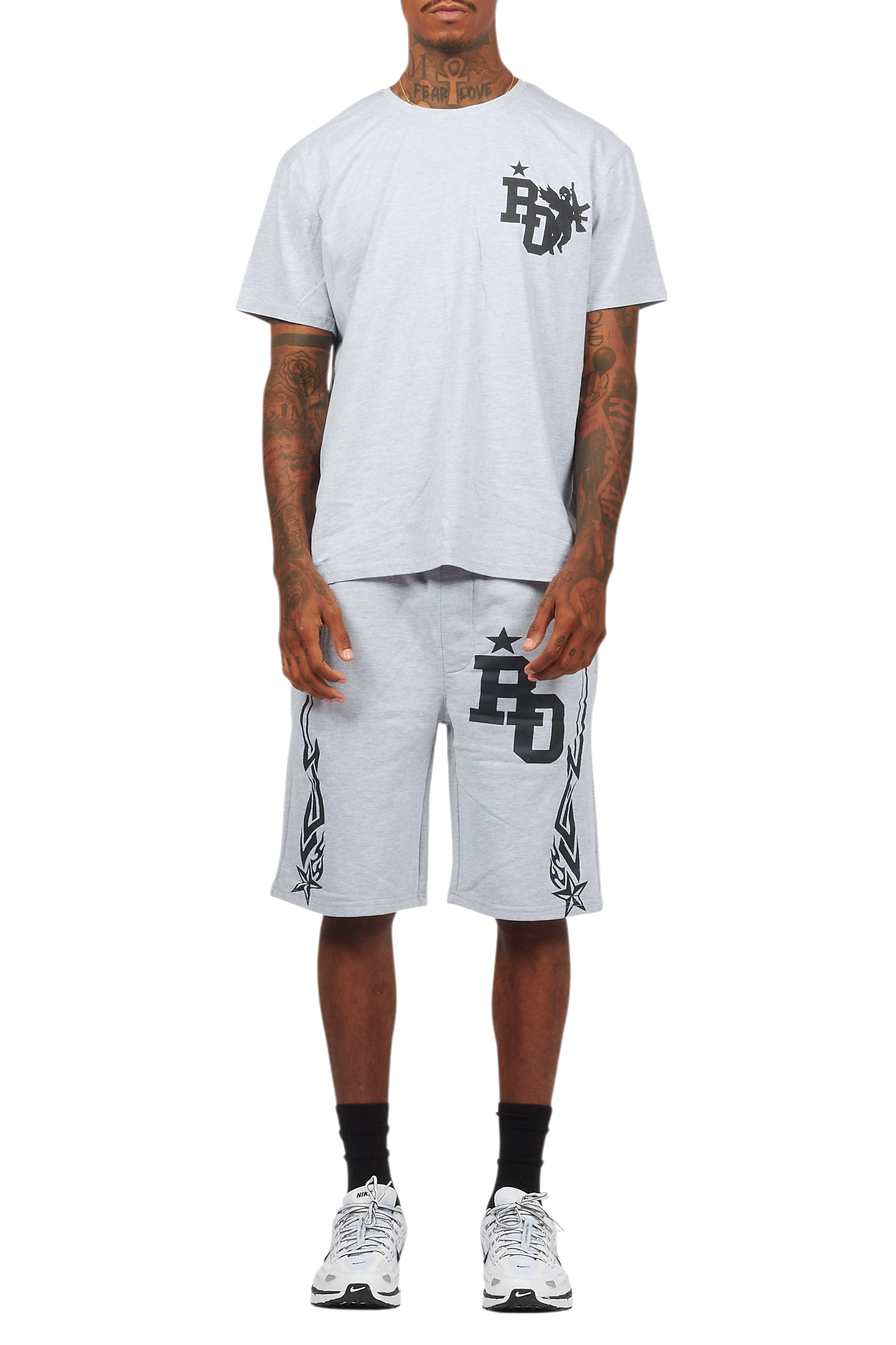 Plutix Heather Grey Graphic T-Shirt Short Set