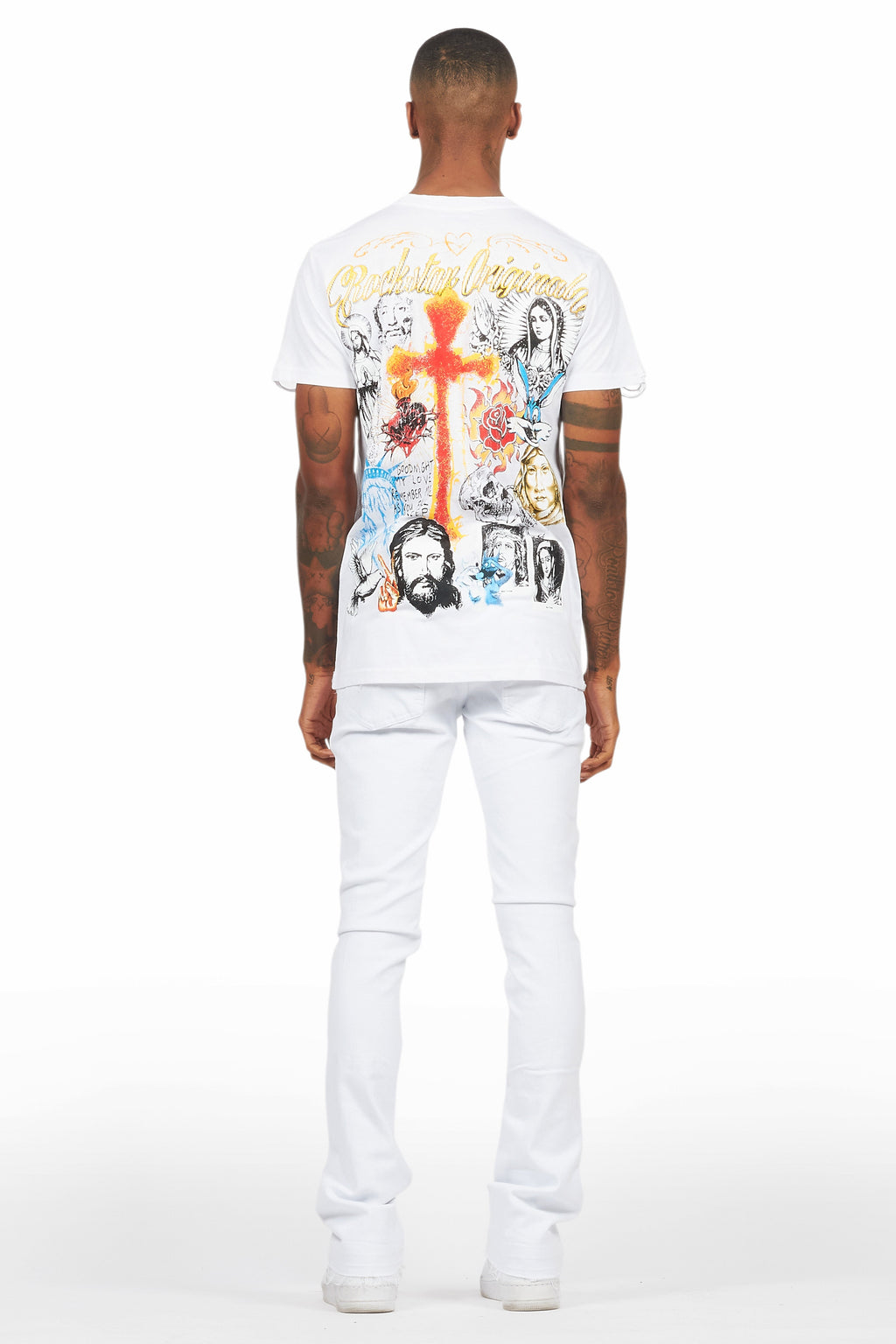 Holibert White Stacked Flare Jean