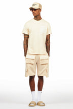 Jash Beige/White Short Set