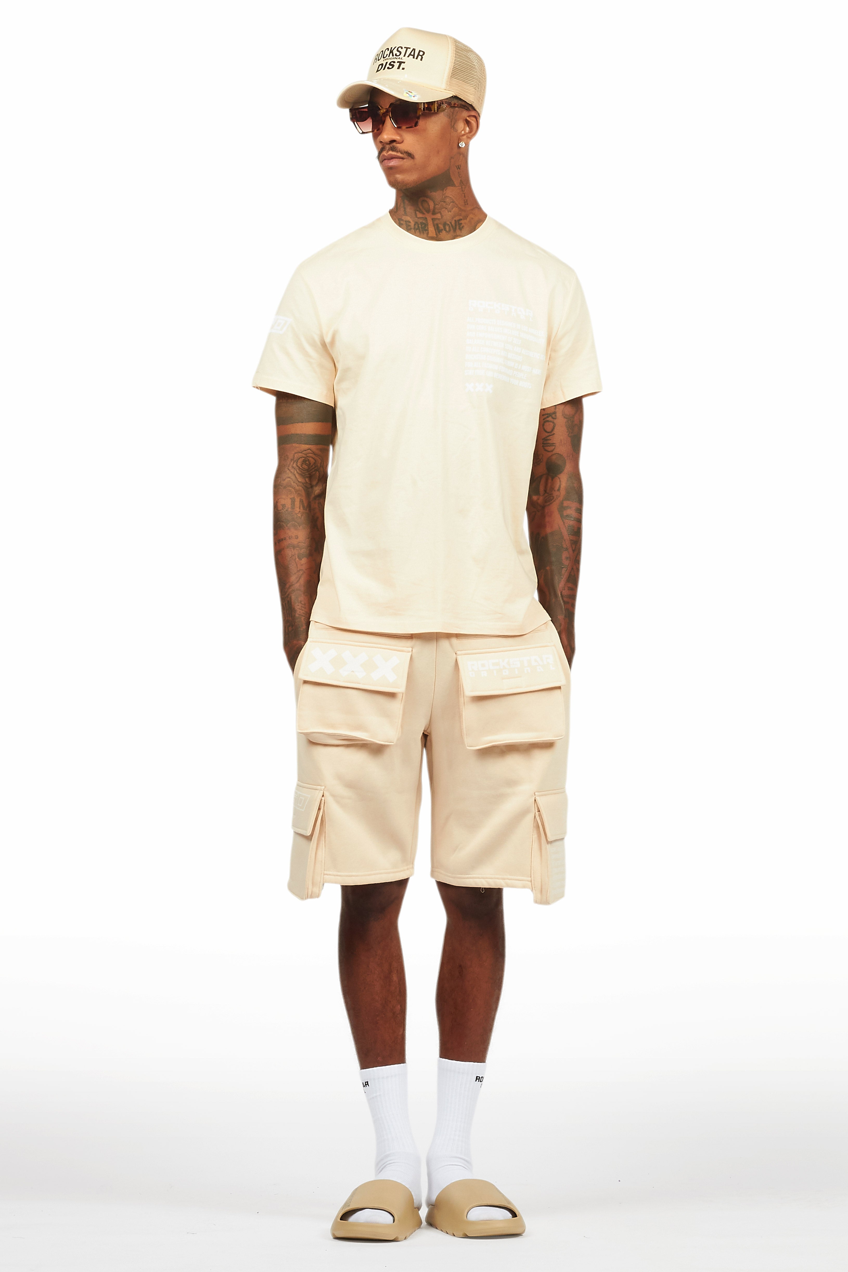 Jash Beige/White Short Set