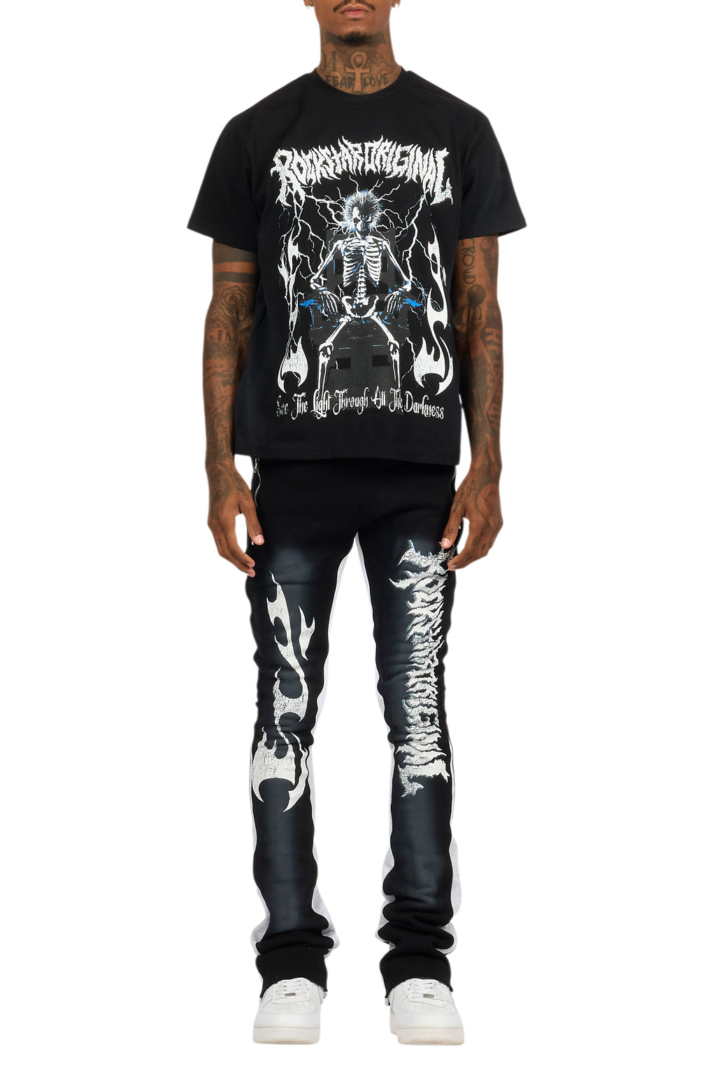 Deathrow Black T-Shirt/Stacked Flare Pant Set
