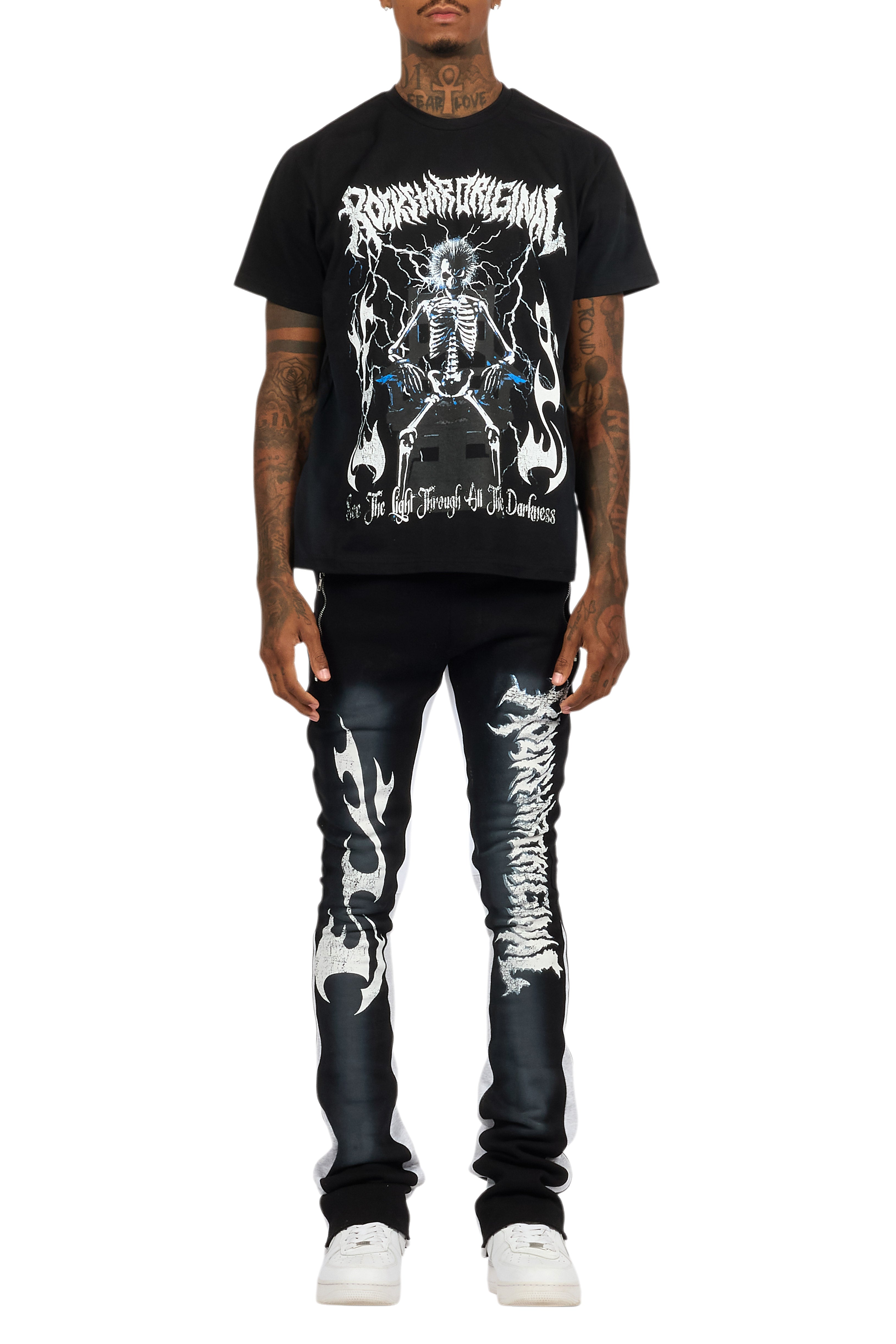 Deathrow Black T-Shirt/Stacked Flare Pant Set