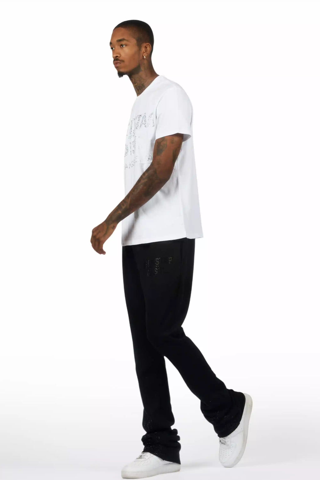 Pyrel Black/Black Rhinestone Stacked Flare Pant