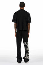 Borya Black Rhinestone T-Shirt/Baggy Stacked Track Set