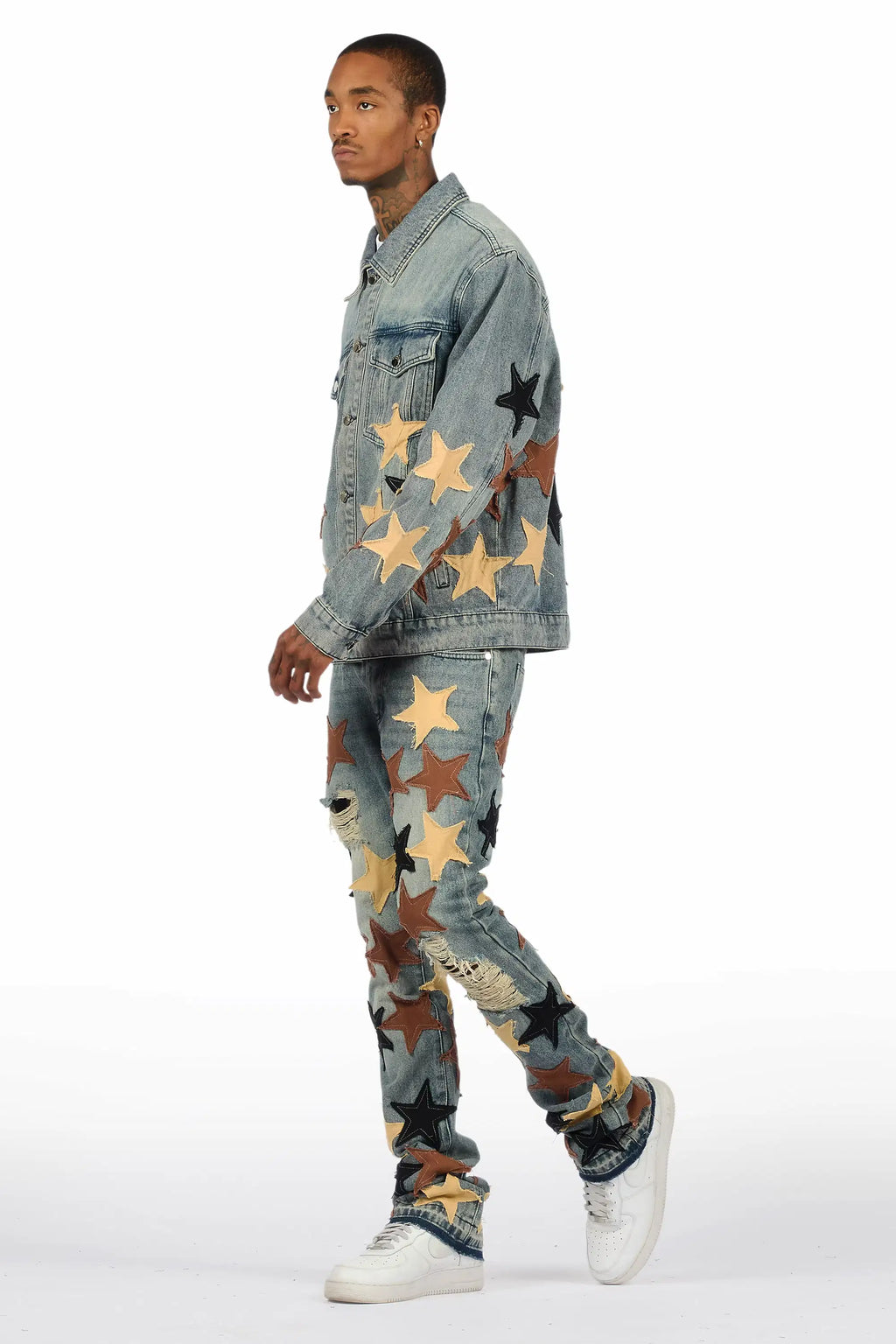 Starlane Vintage Blue Denim Jacket/Stacked Flare Jean Set