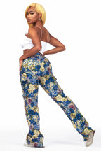 Darresha Blue Floral Tapestry Stacked Pant
