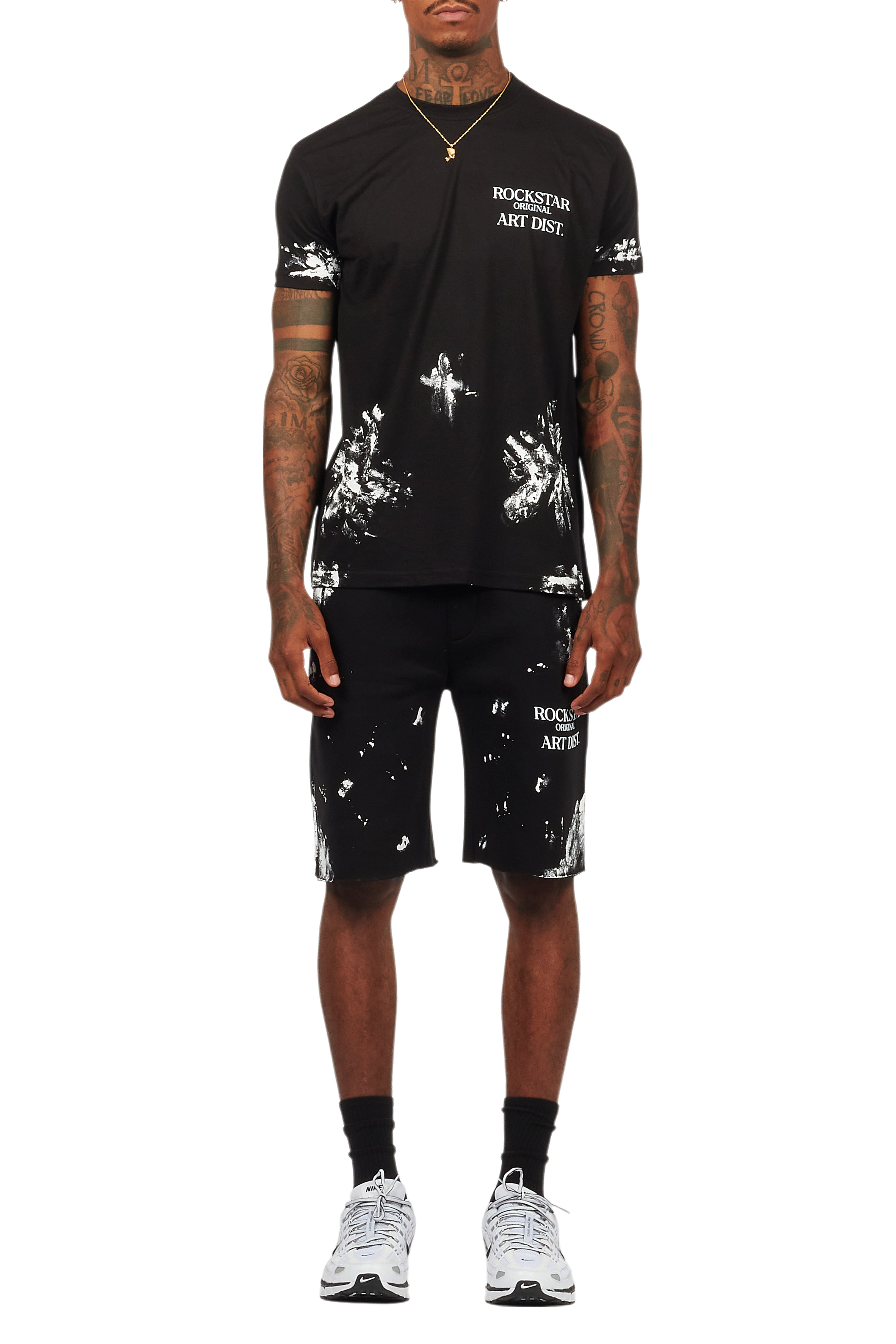 Fillip Black/White T-Shirt/Raw Edge Short Set