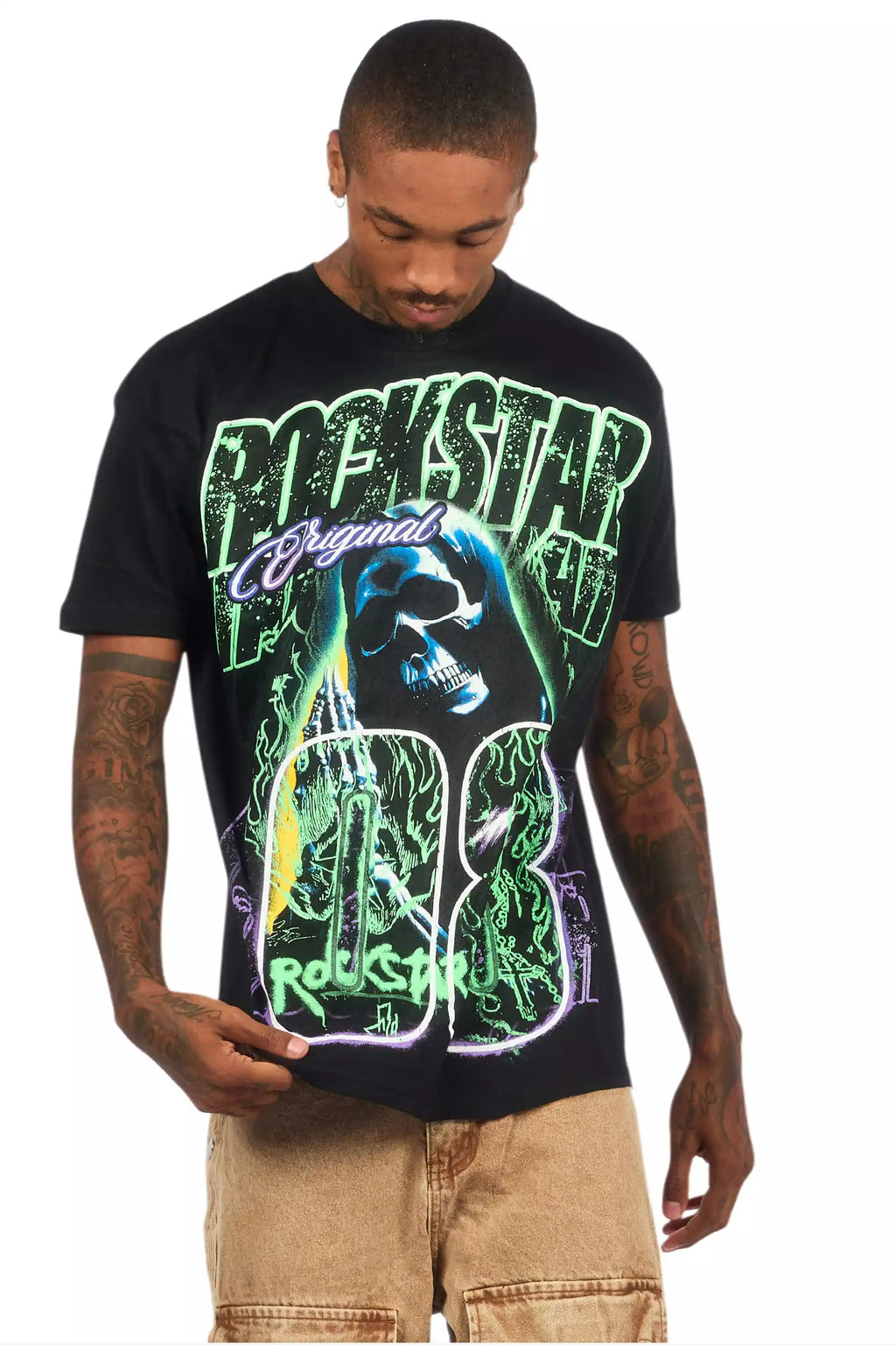 Kruz Black/Green Oversized Graphic T-Shirt