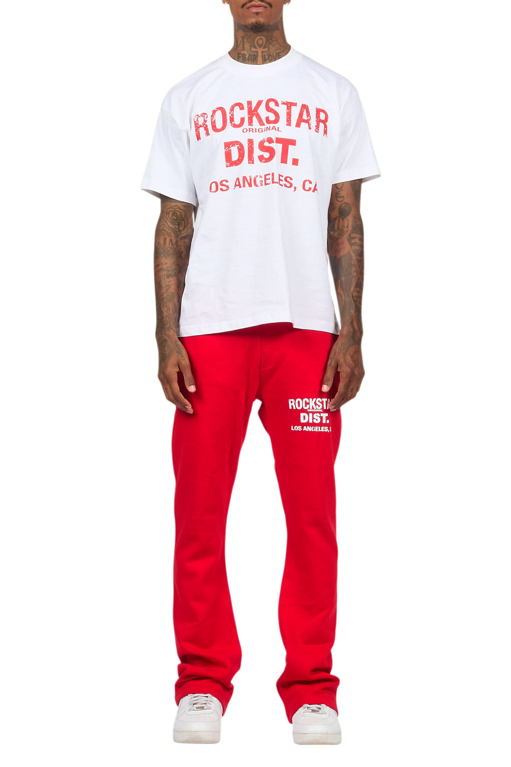 Lake White/Red Oversized T-Shirt/Stacked Track Pant Set