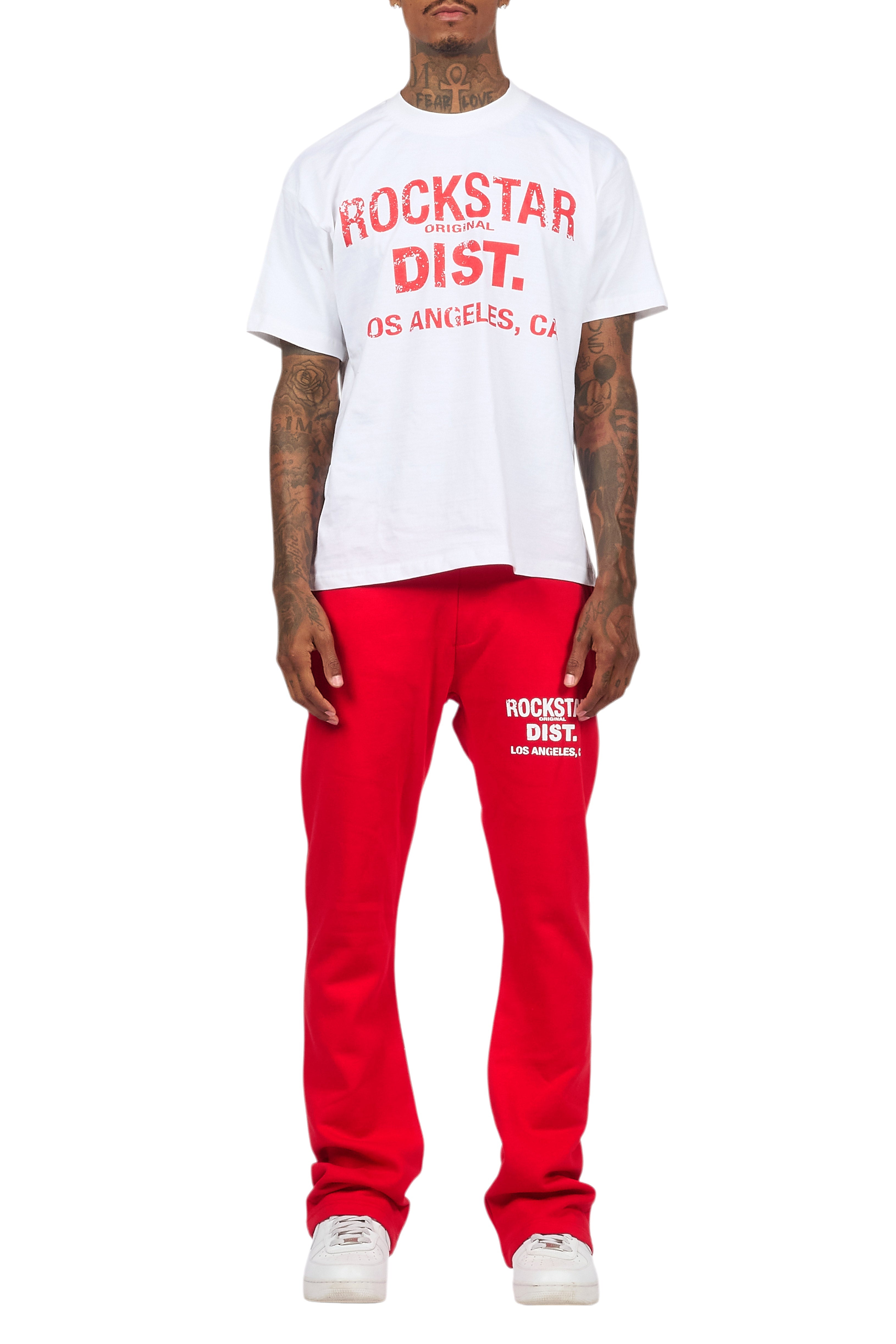 Lake White/Red Oversized T-Shirt/Stacked Track Pant Set
