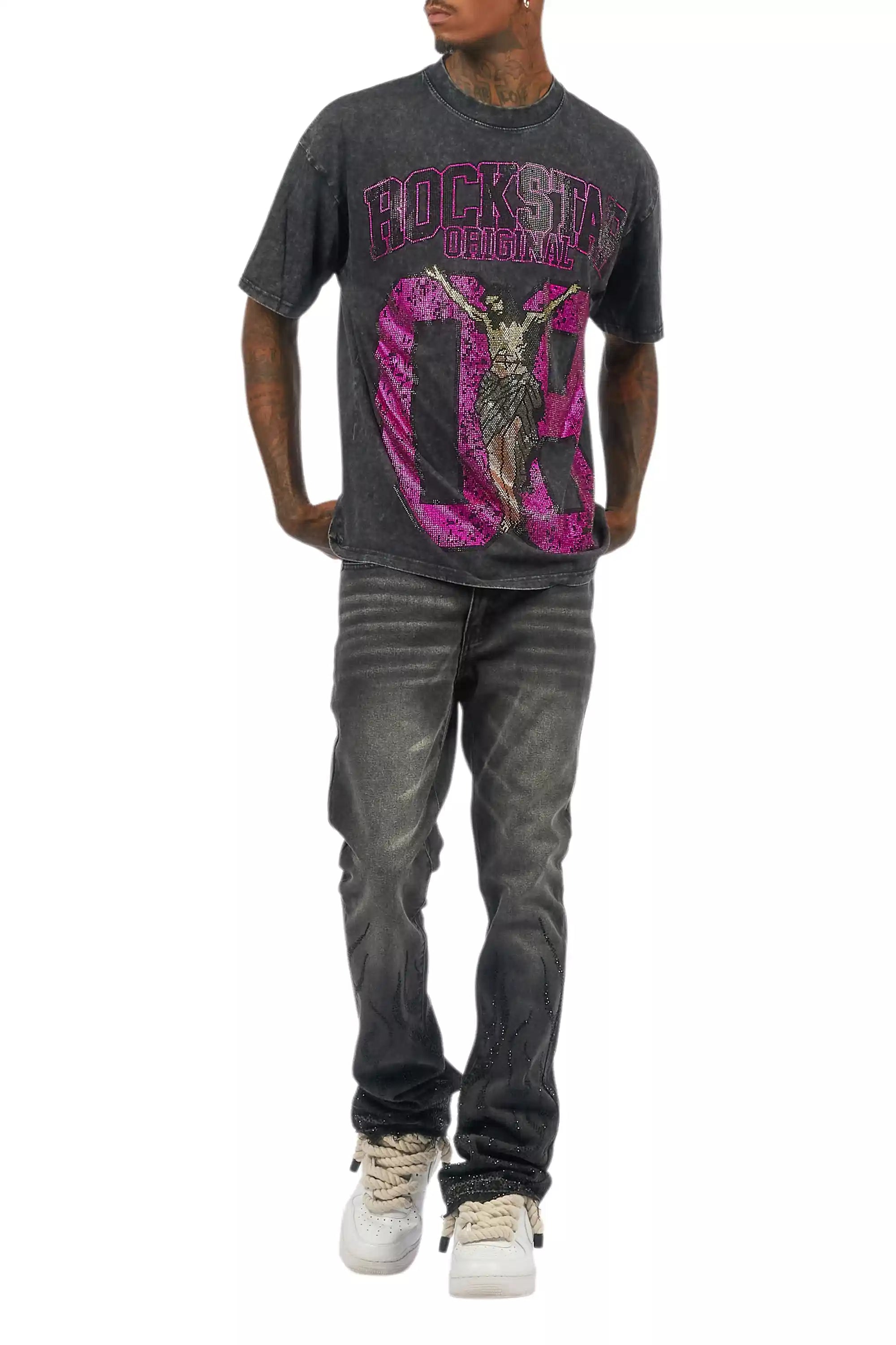 Field 2.0 Black/Pink Graphic Rhinestone T-Shirt