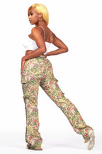 Tamia Beige Floral Tapestry Stacked Pant