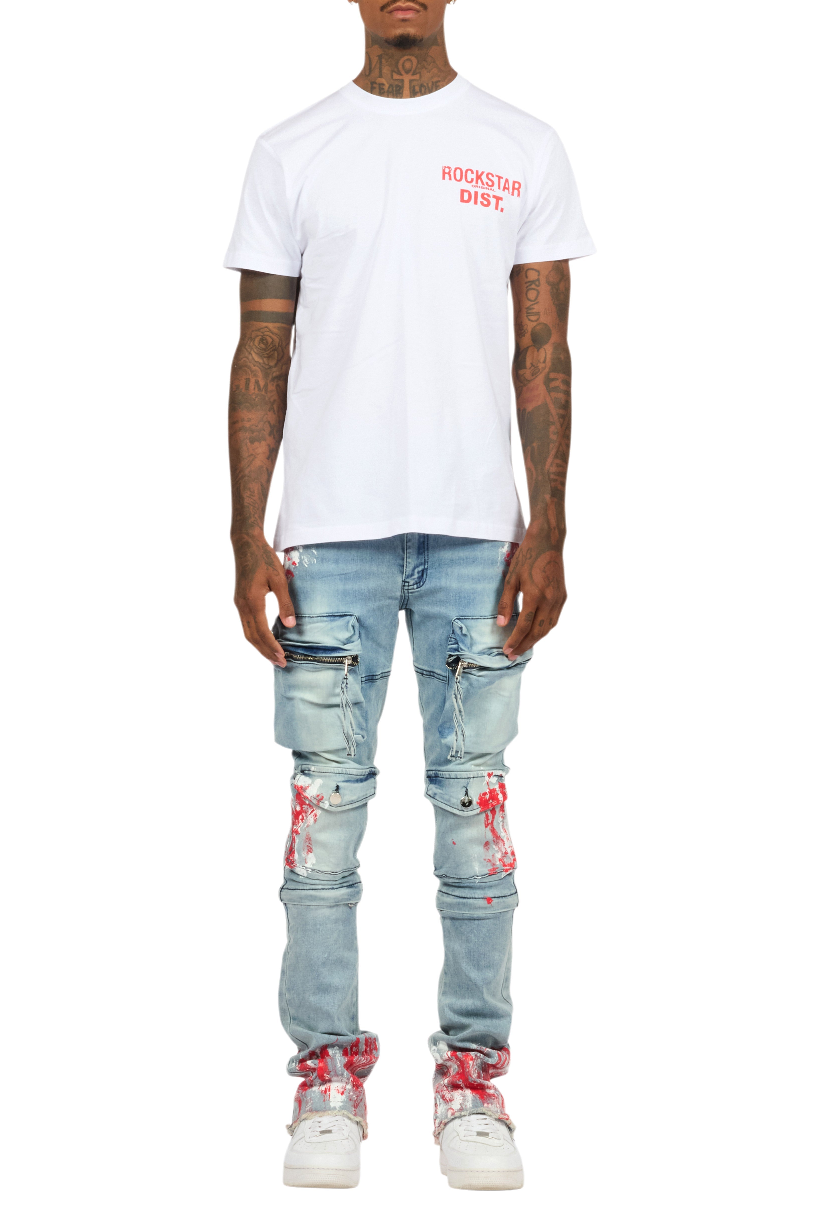 Sley White/Red T-Shirt/Stacked Flare Jean Set