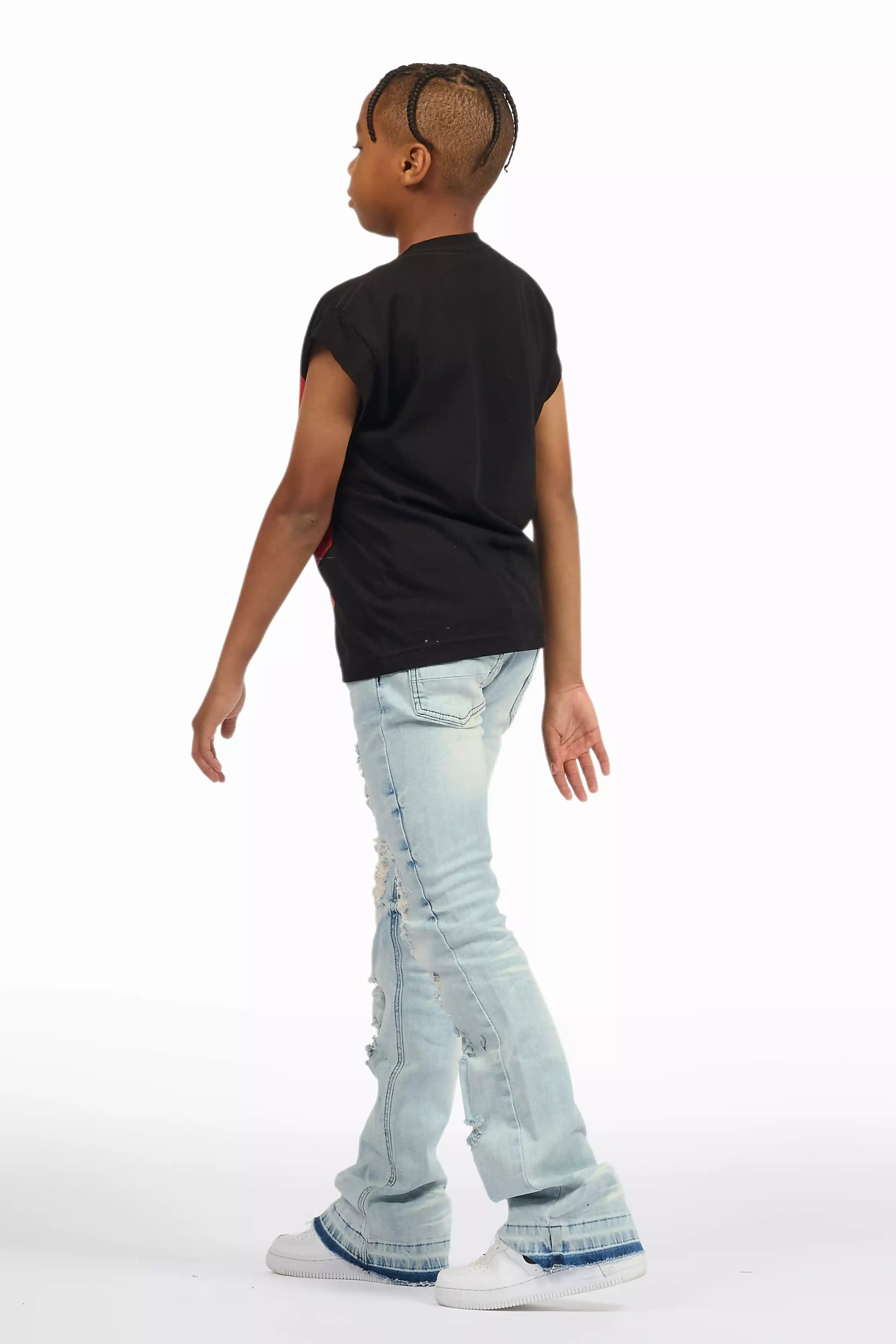 Boys Zahir Blue Slim Stacked Flare Jean