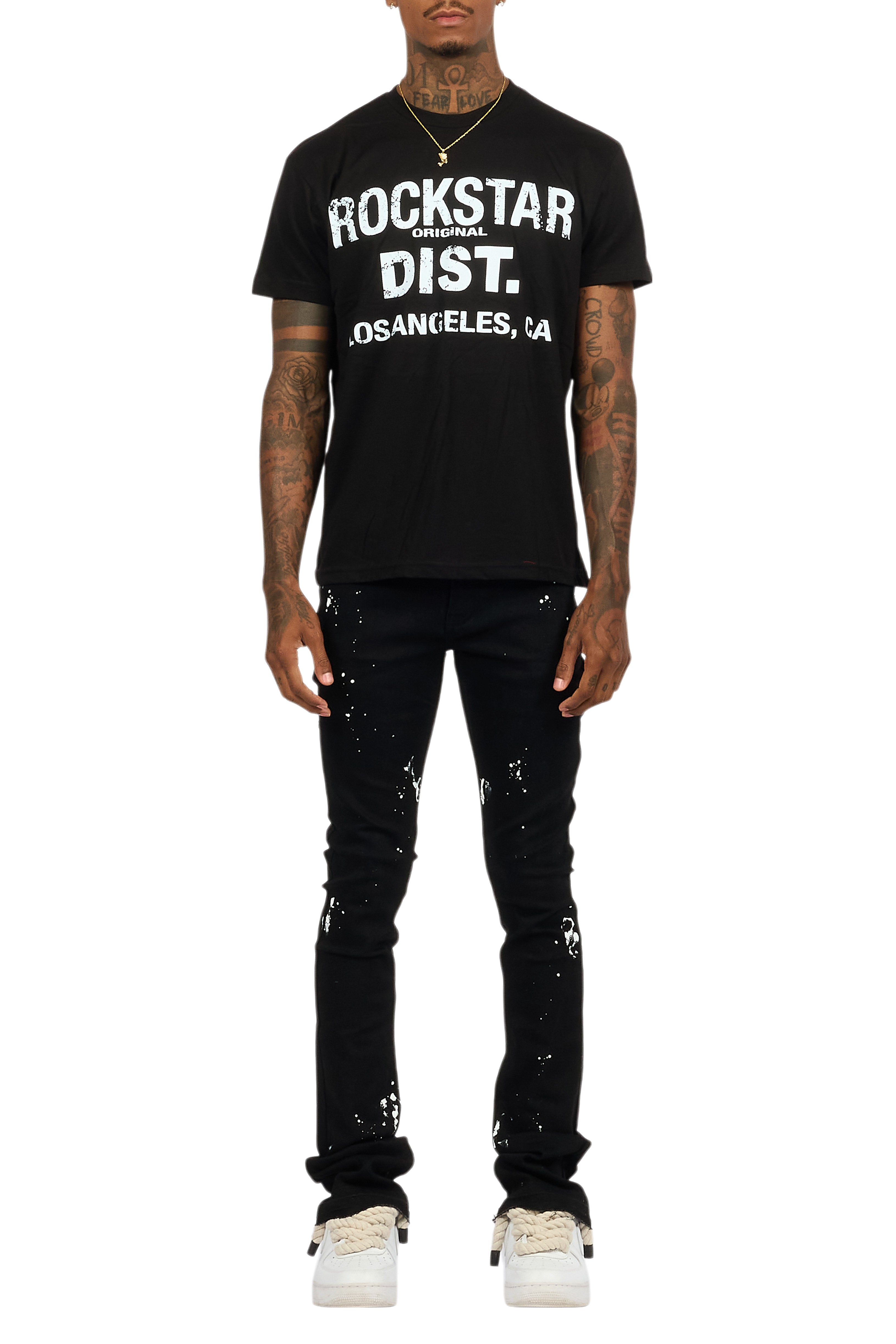 Lake Black/White T-Shirt/Dag Stacked Flare Jean Set