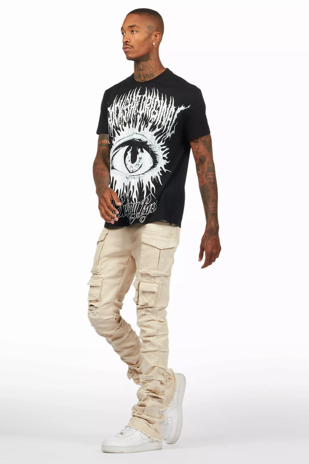 Gentry Light Beige Stacked Flare Jean