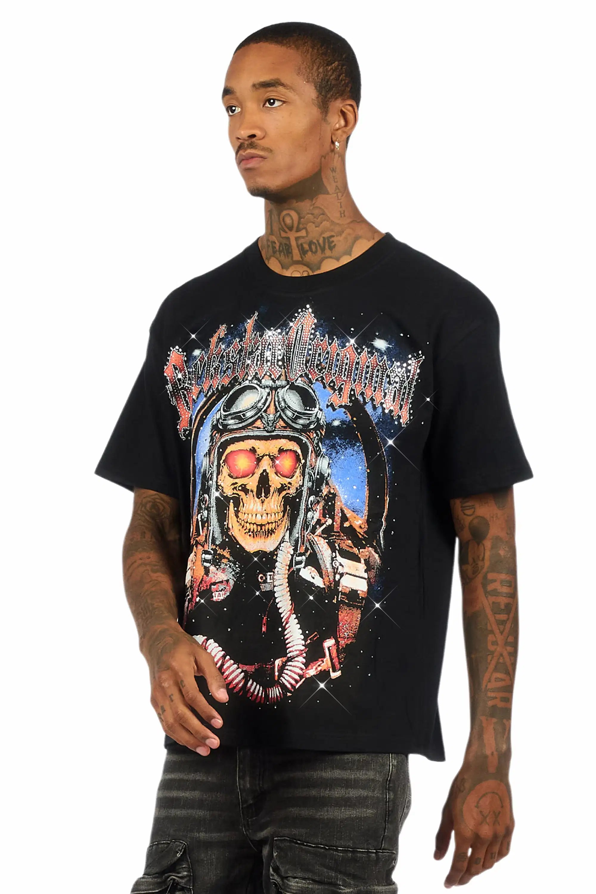 Airhart Black Graphic Rhinestone T-Shirt