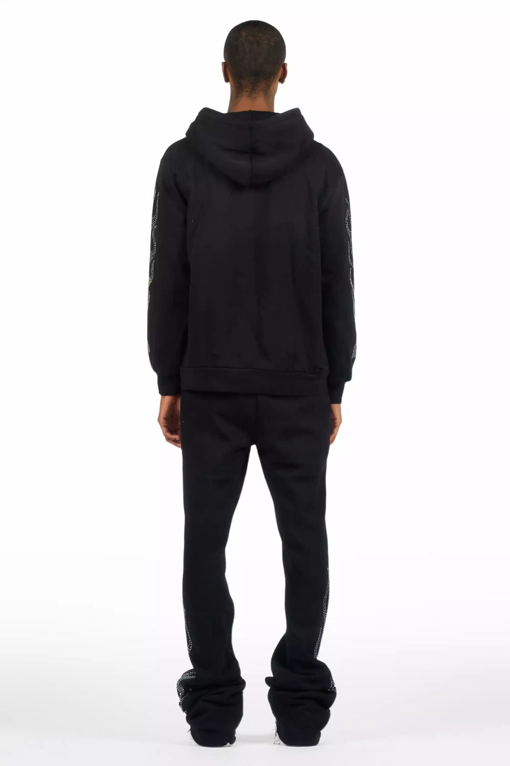 Mares Black Rhinestone Hoodie Relaxed Track Set