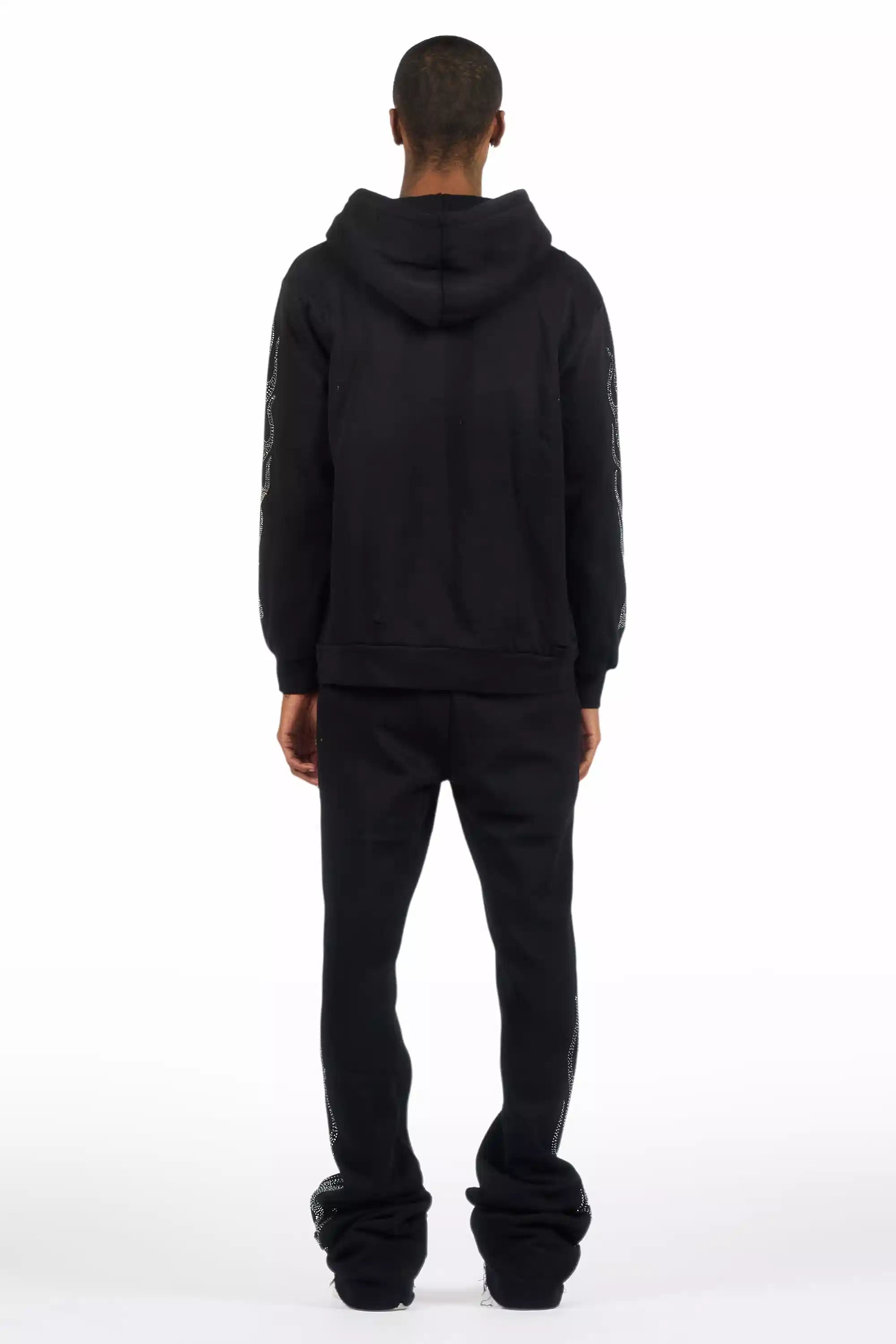 Mares Black Rhinestone Hoodie Relaxed Track Set