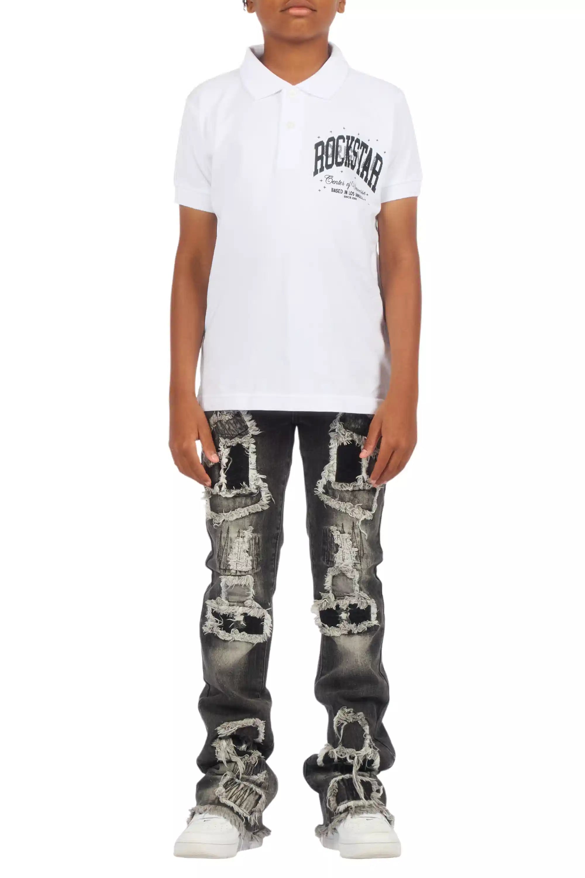 Boys Ruffo White/Black Polo