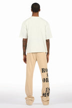 Borya Beige Rhinestone T-Shirt/Baggy Stacked Track Set