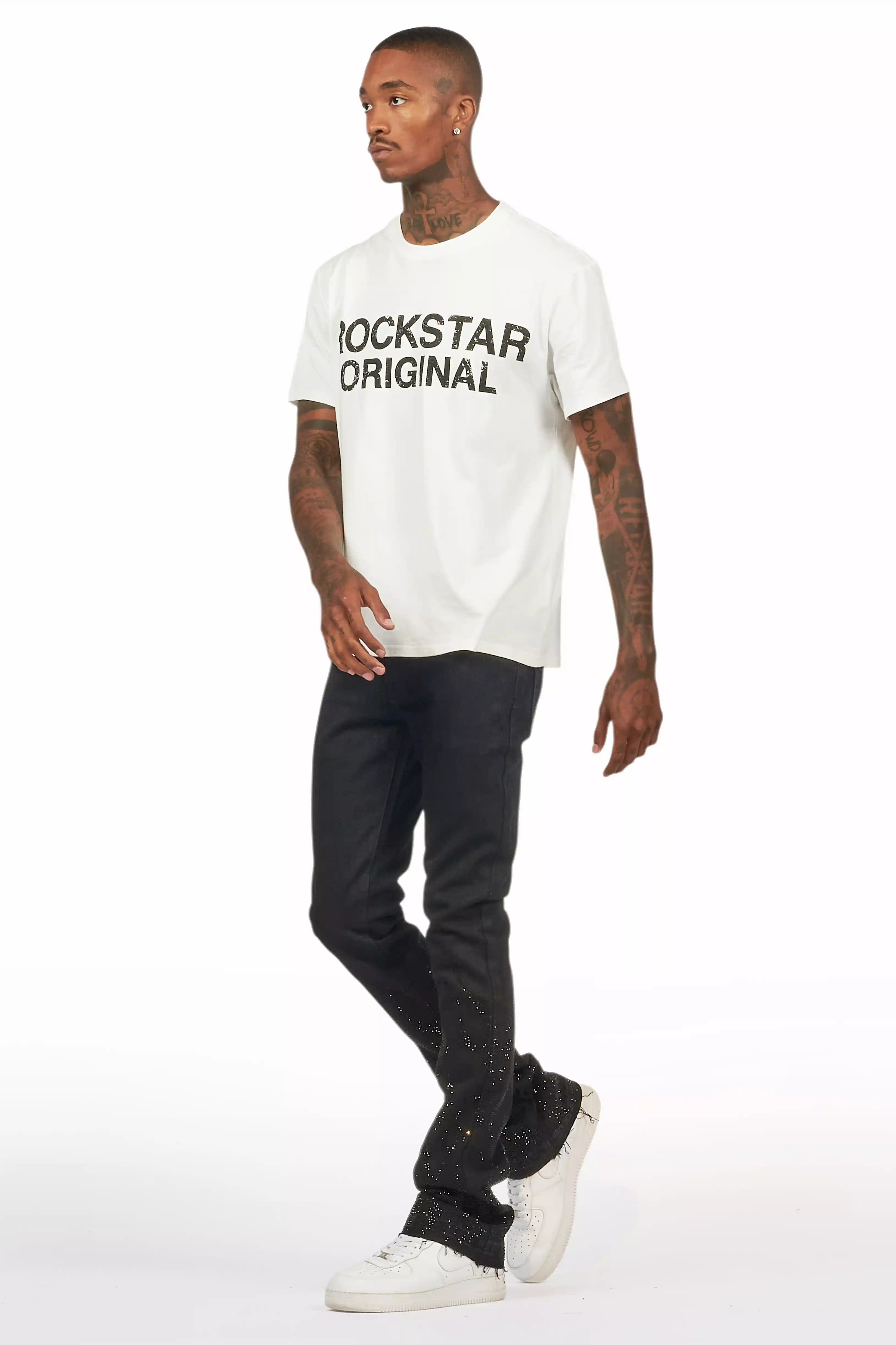 Machete Jet Black Rhinestone Stacked Flare Jean