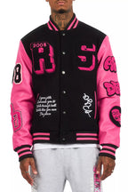 Leslaw Pink/Black Varsity Jacket