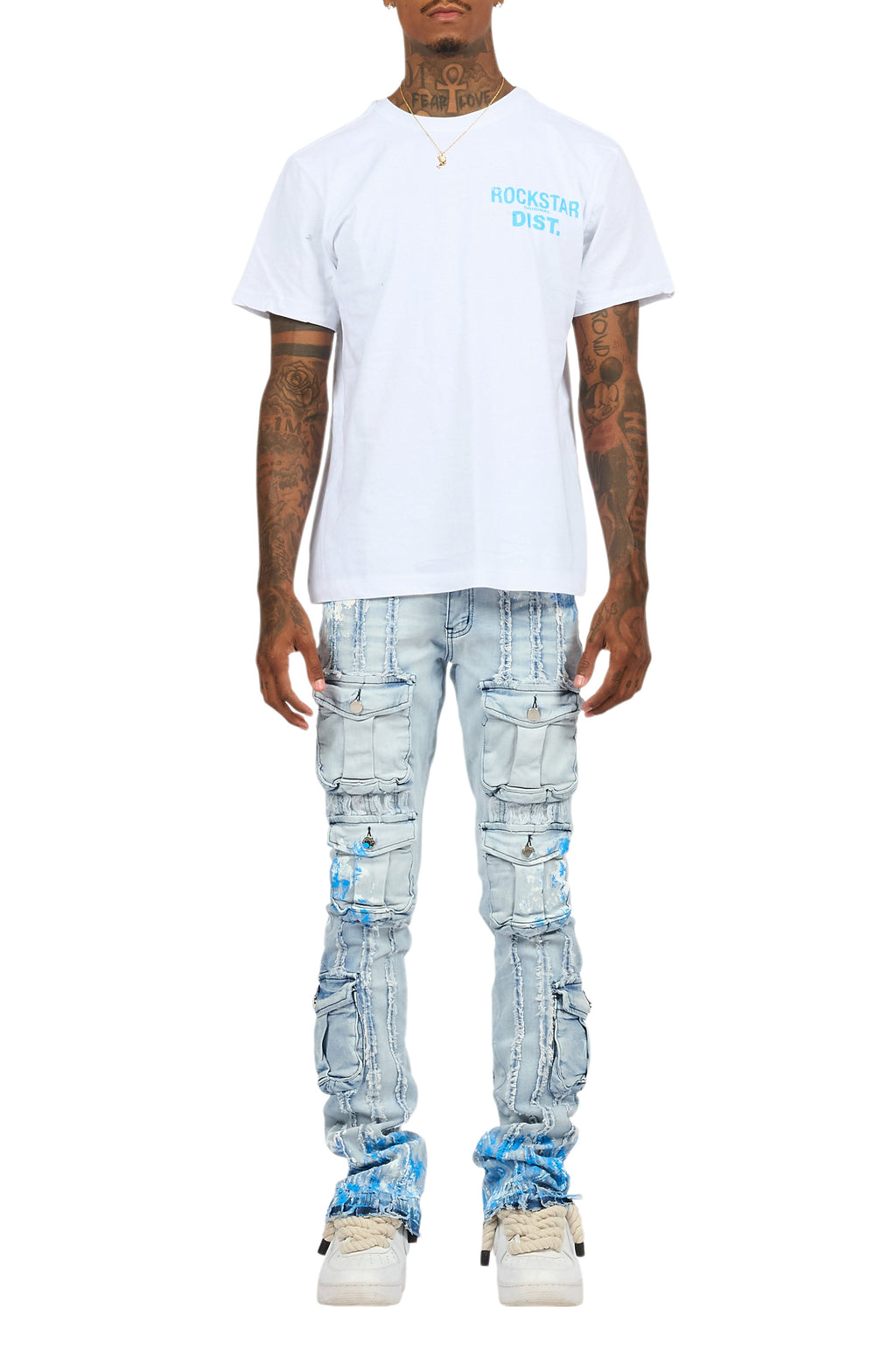 Quentin White/Blue T-Shirt/Stacked Flare Jean Set
