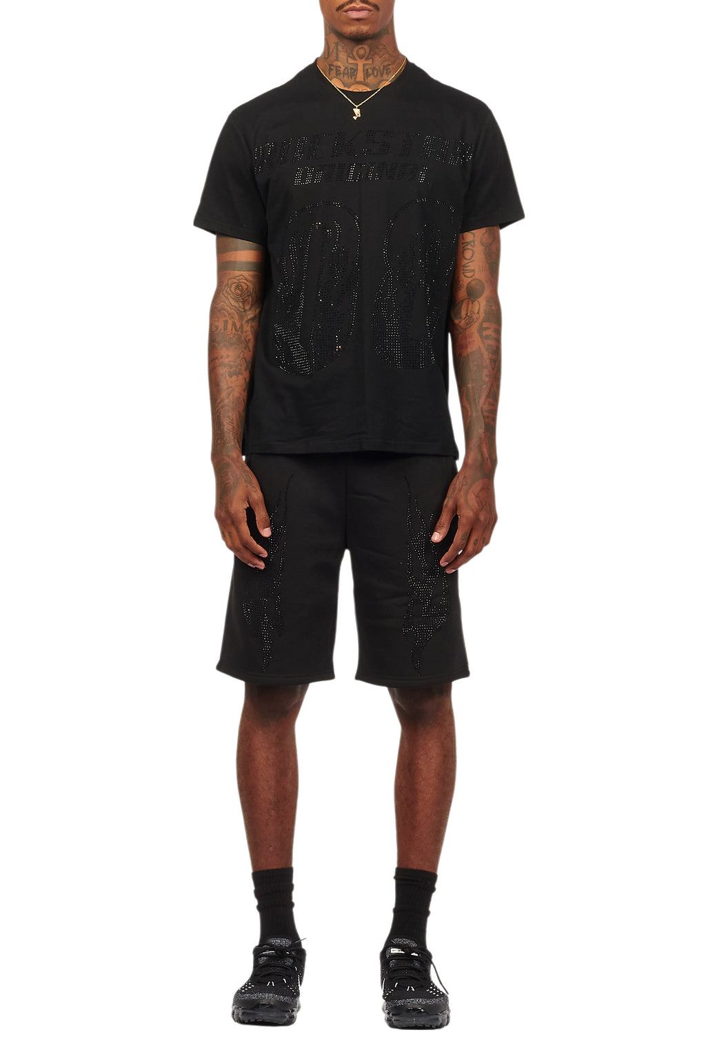 Ridley Black/Black Rhinestone T Shirt Short Set