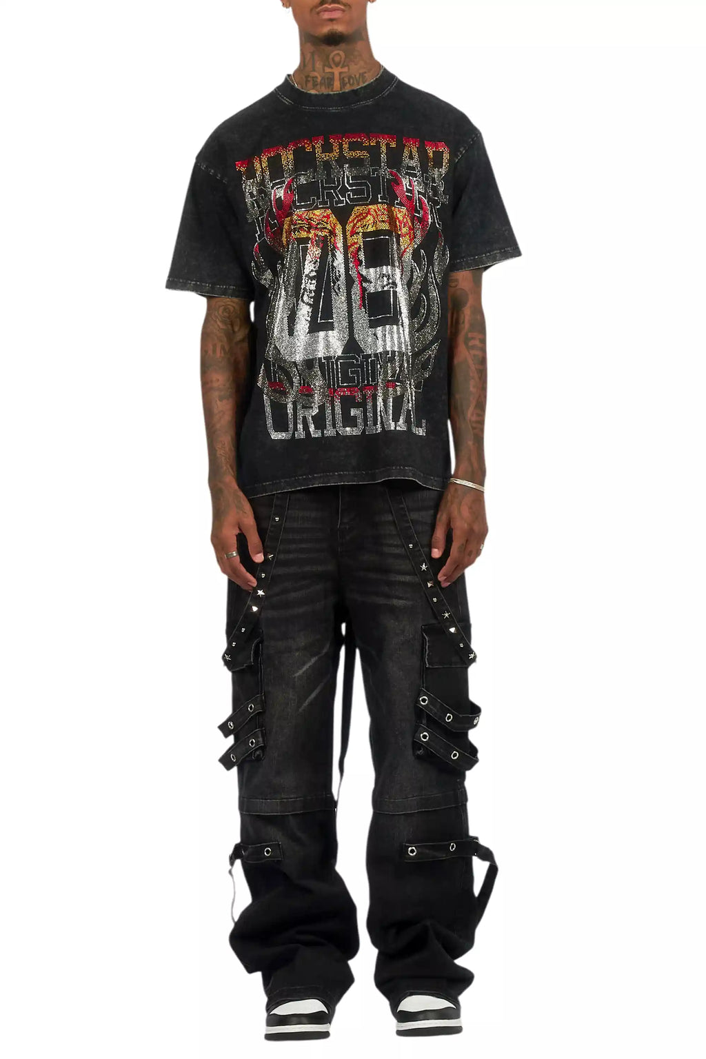 Veyene Black Graphic Rhinestone T-Shirt