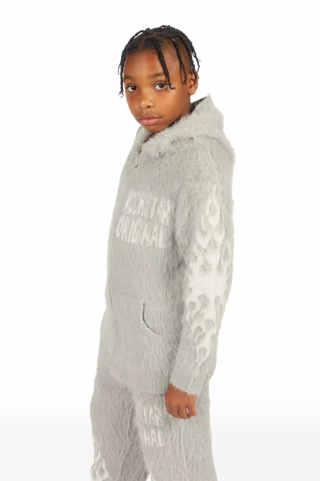 Boys Toshio Grey Stacked Flare Knitted Mohair Track Set