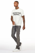 Tachi Dark Grey Rhinestone Stacked Flare Jean