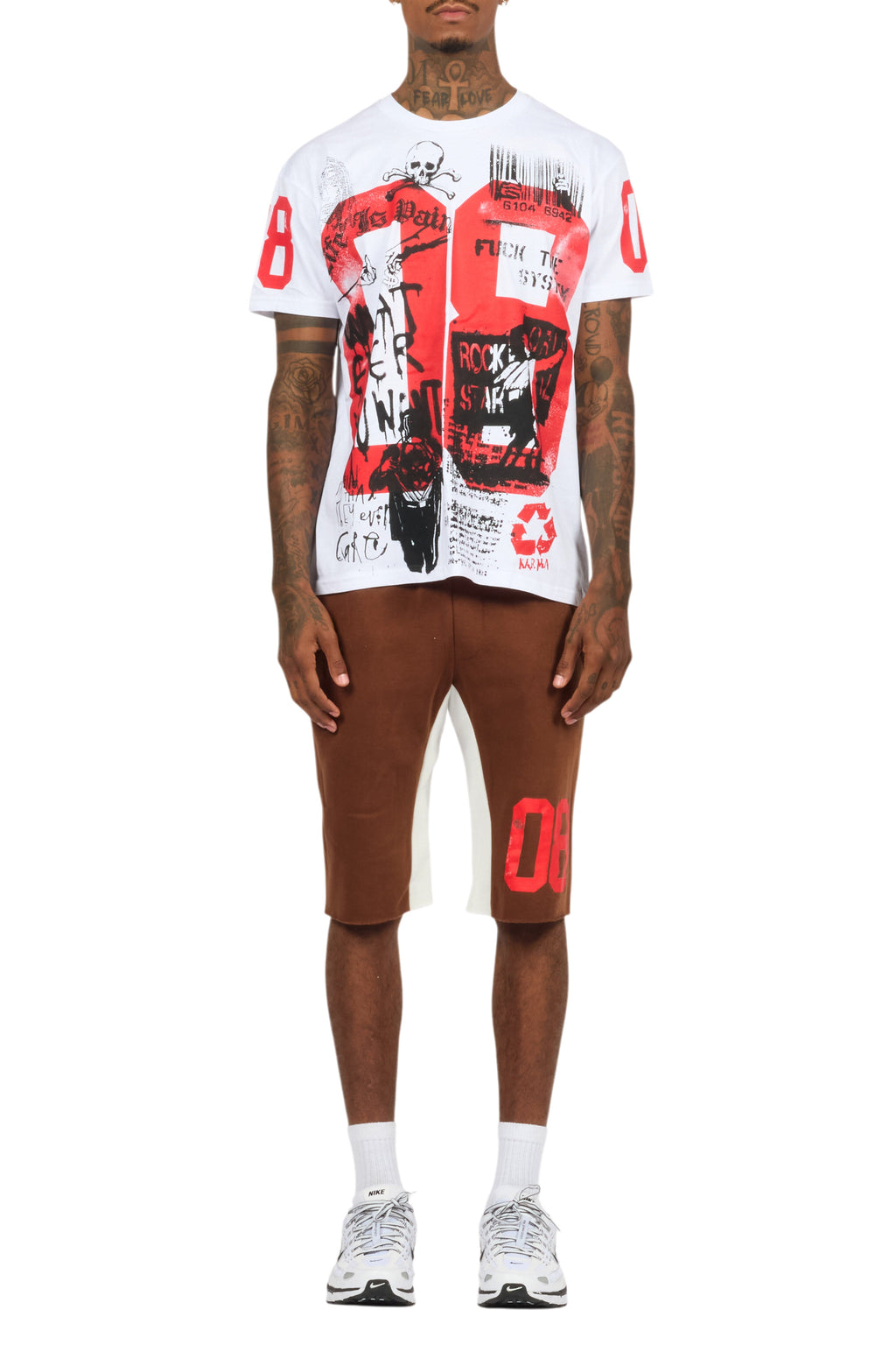 Grill White/Brown Graphic T-Shirt Short Set