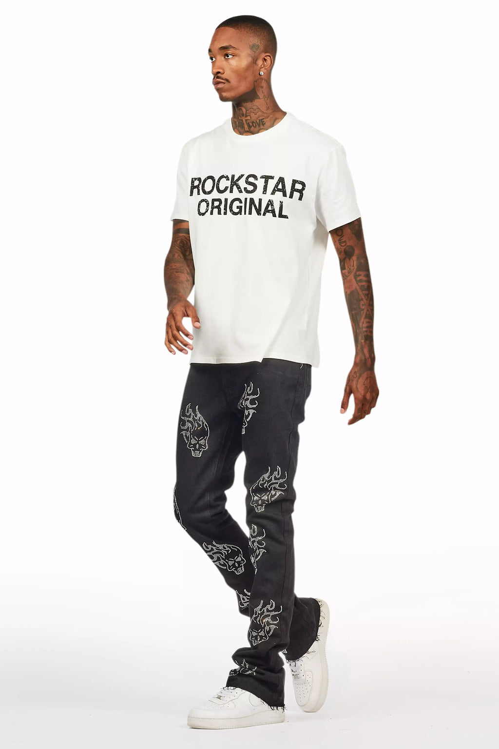 Yari Jet Black Rhinestone Stacked Flare Jean