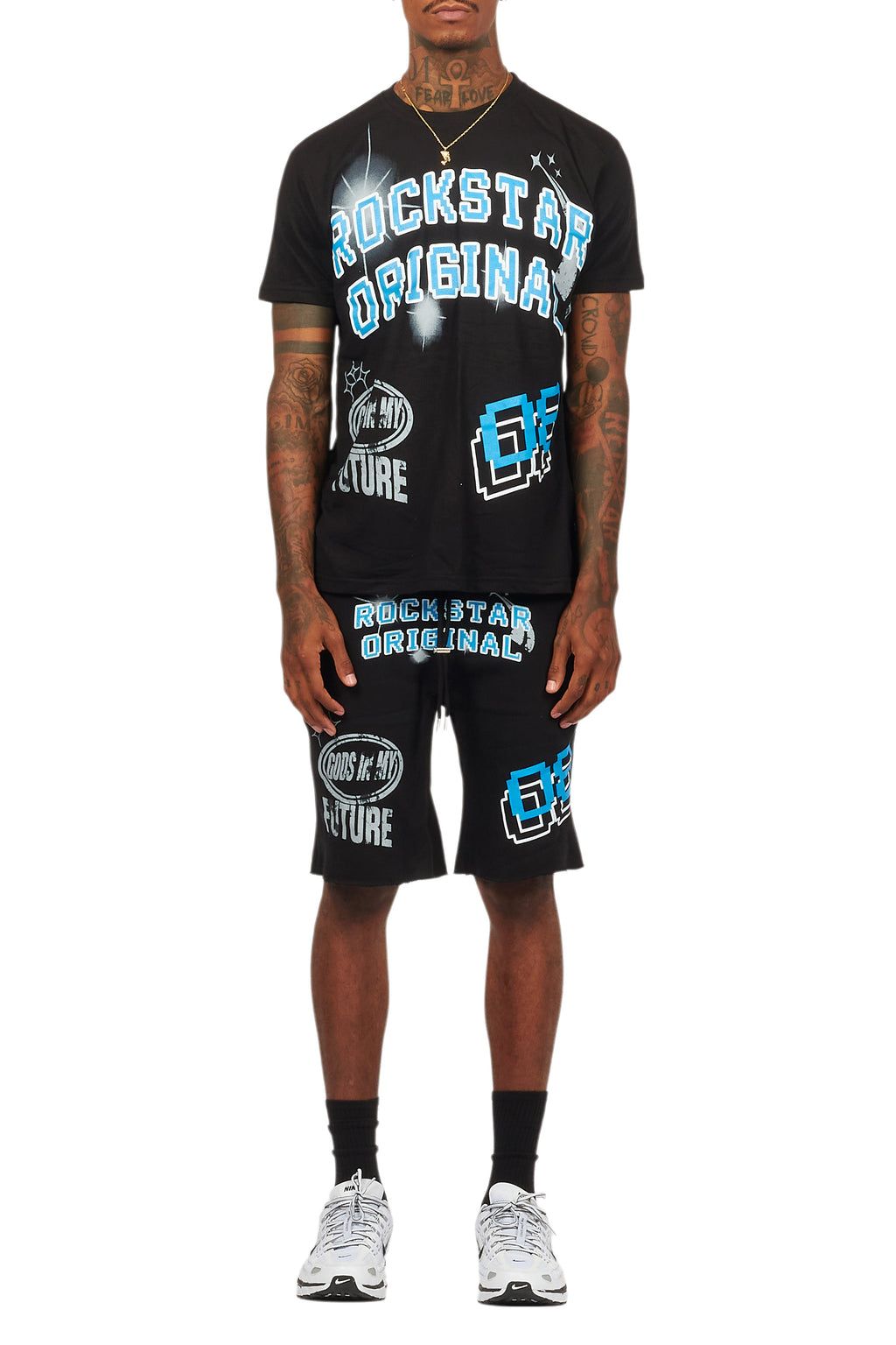 Macsen Black/Aqua T-Shirt/Short Set