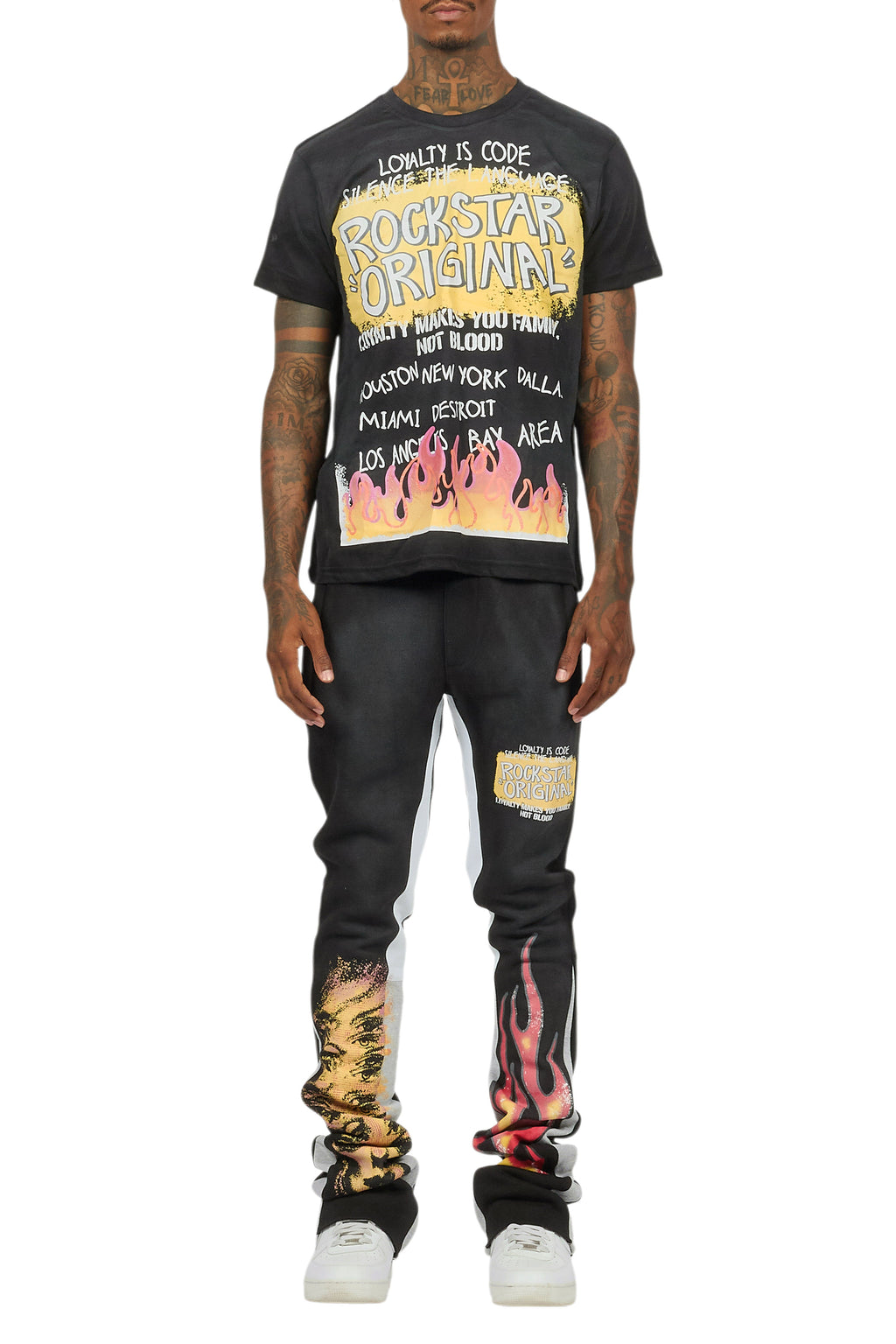 Beno Black/Yellow T-Shirt/Stacked Flare Track Set