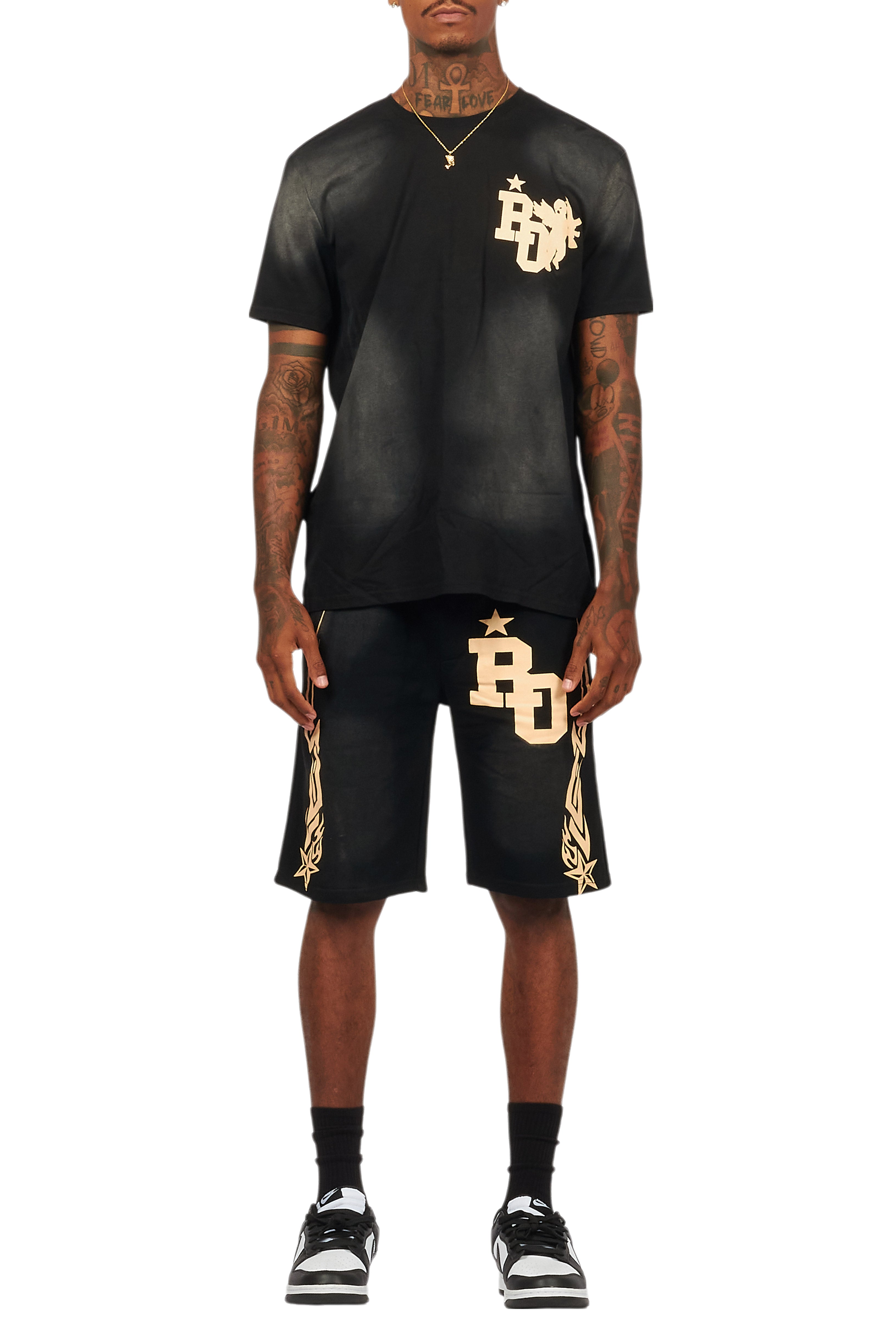 Plutix Black Graphic T-Shirt Short Set