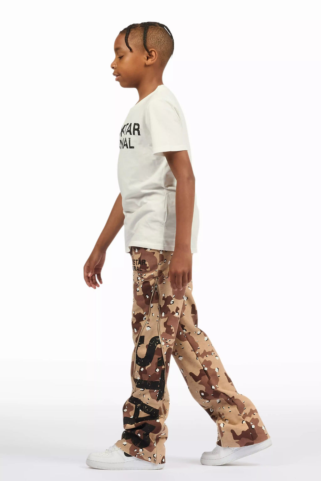 Boys Deniska White/Camo T-Shirt Baggy Stacked Flare Set