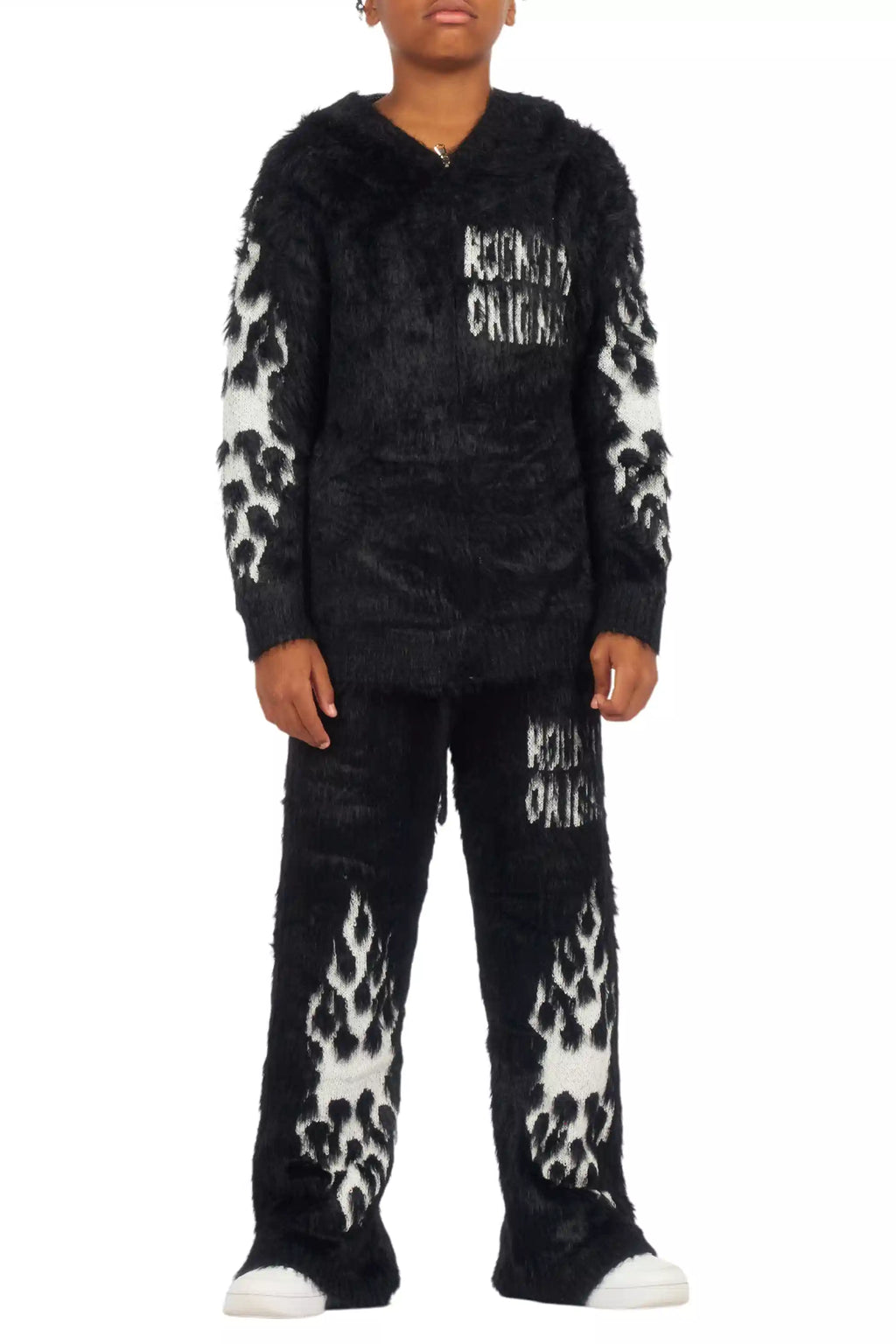 Boys Toshio Black Stacked Flare Knitted Mohair Track Set