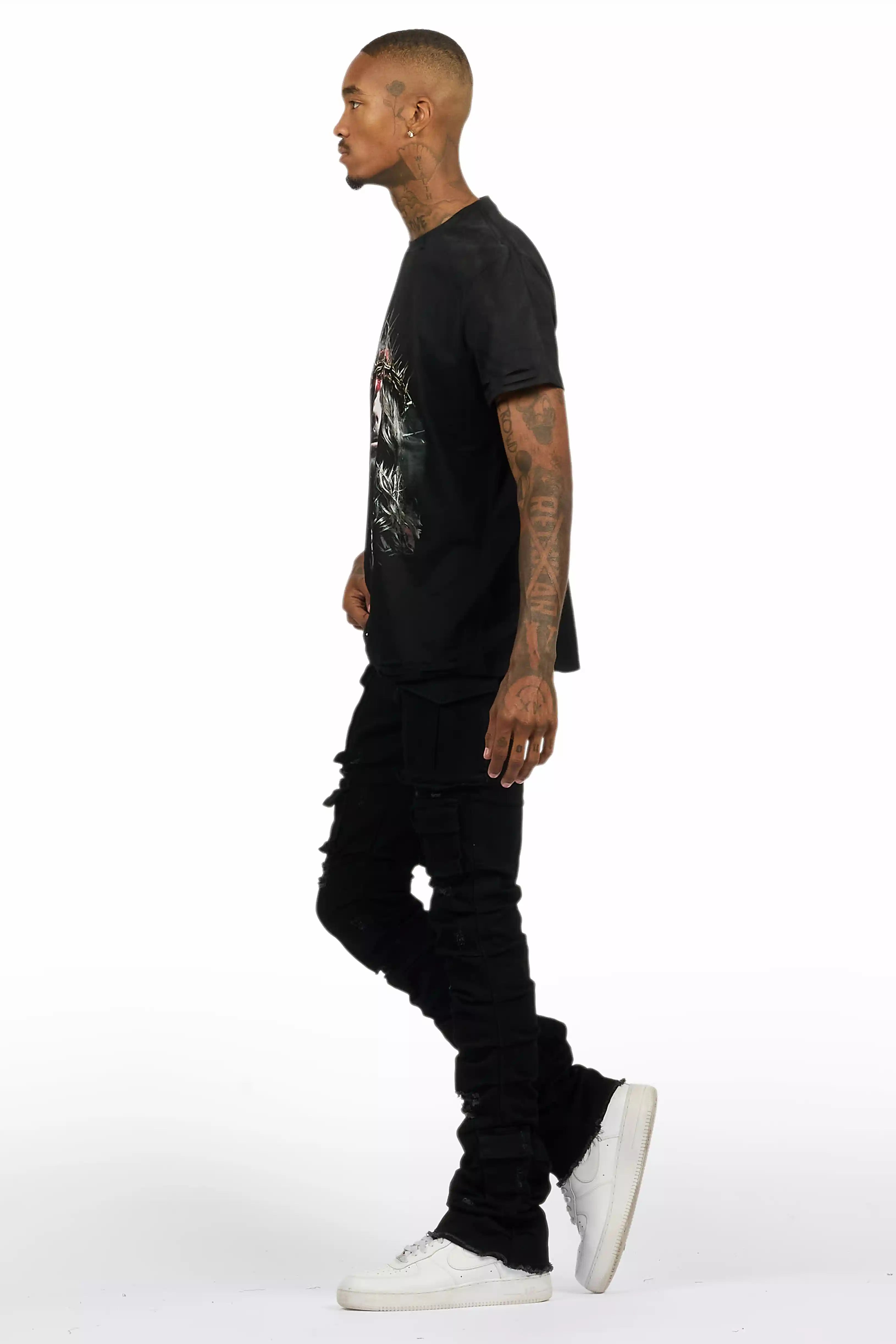 Amina Black T-Shirt Stacked Flare Jean Set