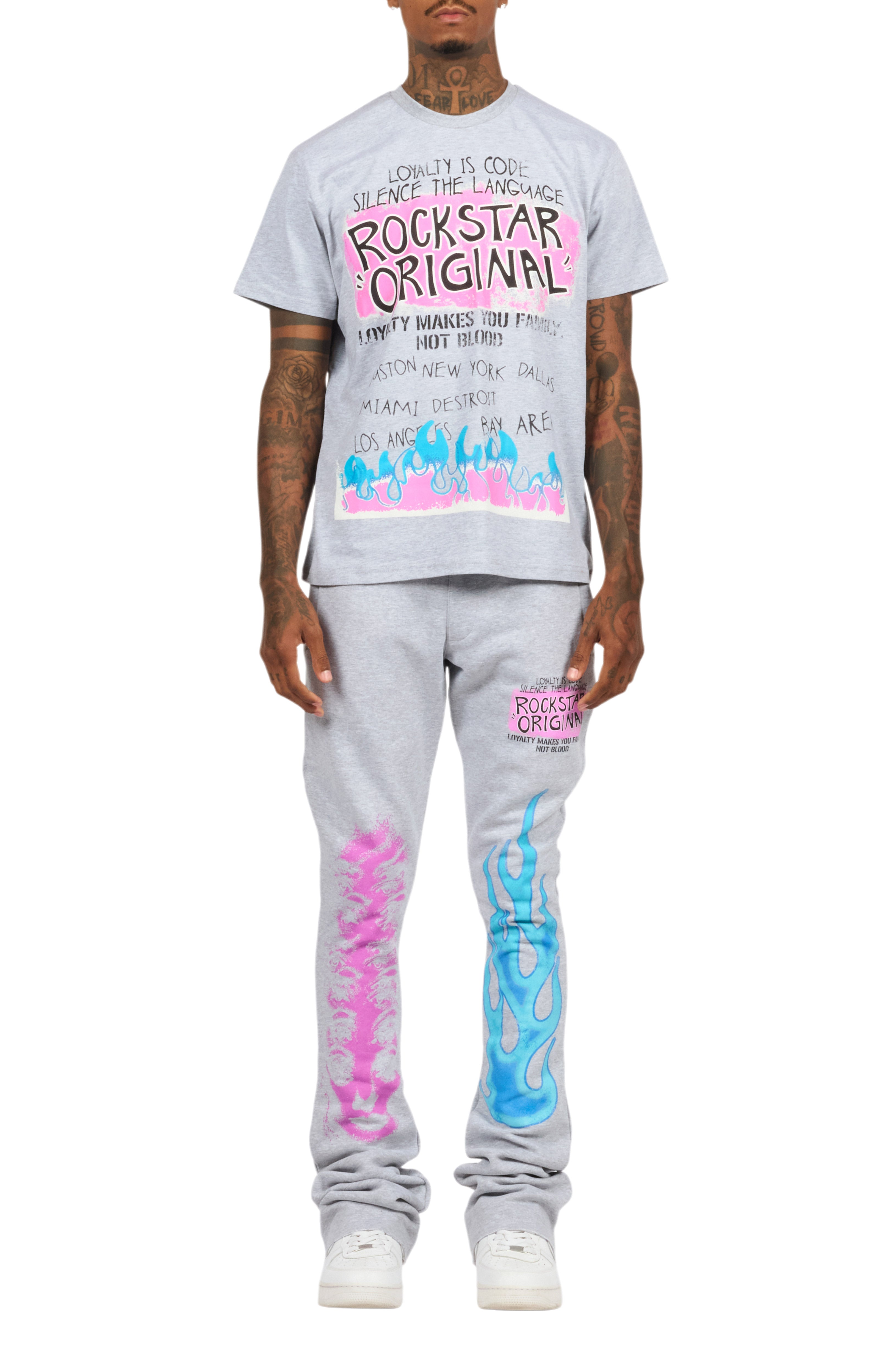 Beno Heather Grey T-Shirt/Stacked Flare Track Set