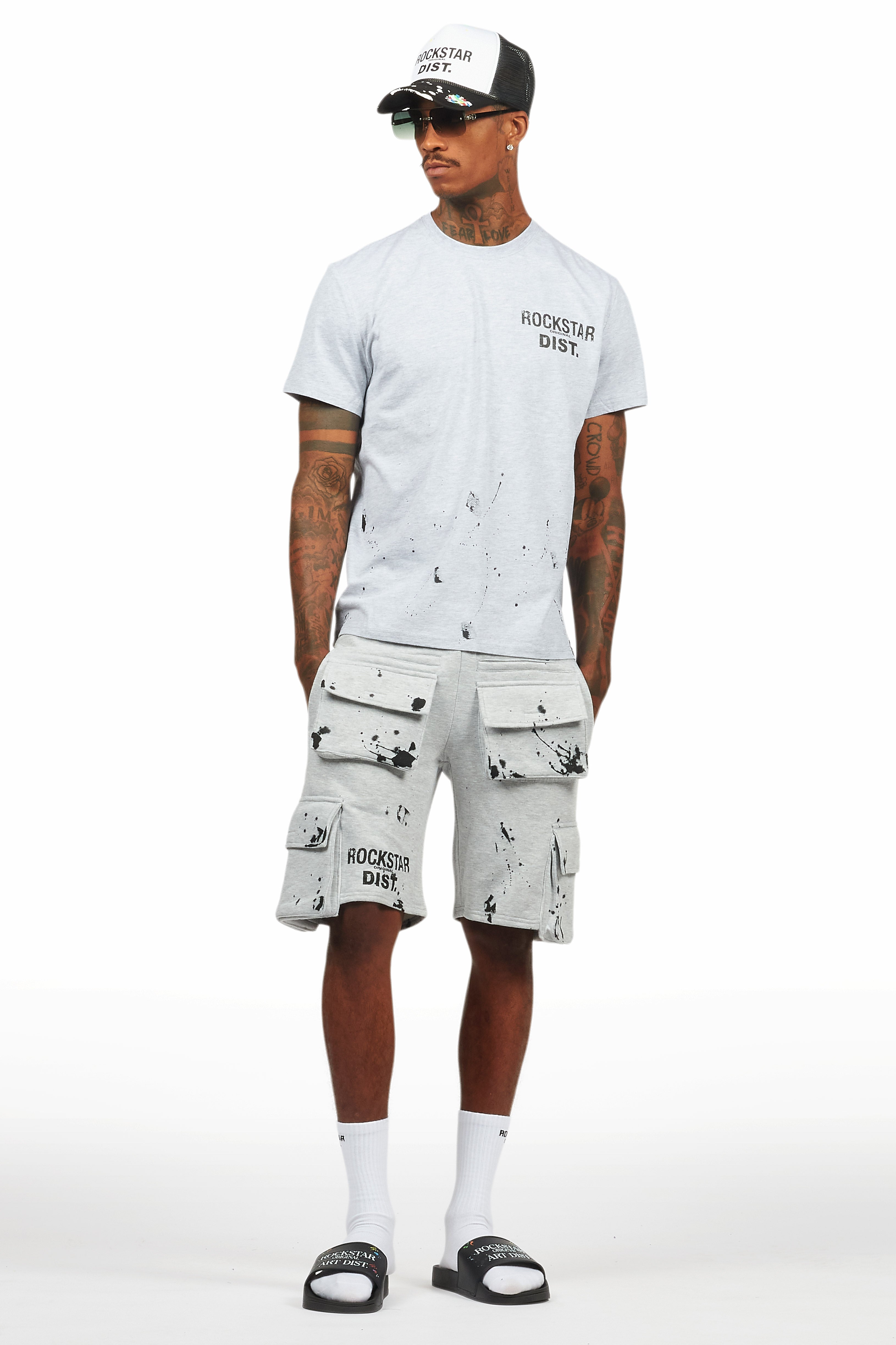 Raffer Heather Grey/Black T-Shirt Cargo Shorts Set