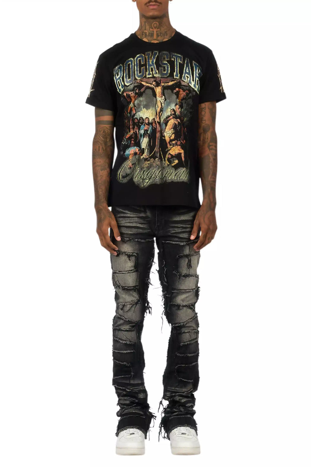 Waller Dark Grey Graphic T-Shirt/Stacked Flare Jean Bundle