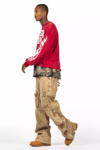 Yuri Beige Stacked Cargo Flare Jean