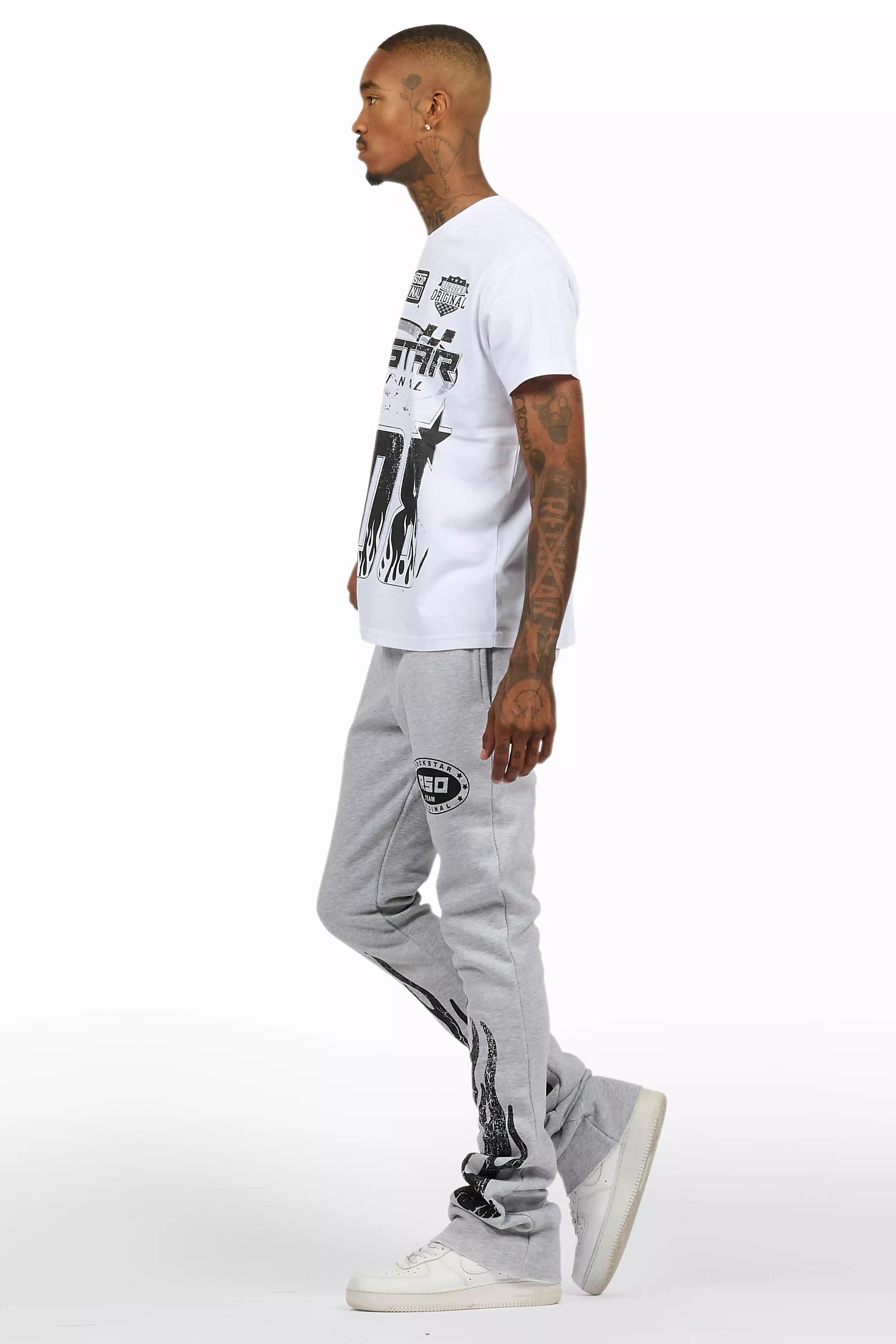 Amos Heather Grey T-Shirt/Stacked Flare Track Set