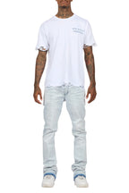 Drako White/Blue Oversized Graphic T-Shirt/Dag Stacked Flare Jean Set